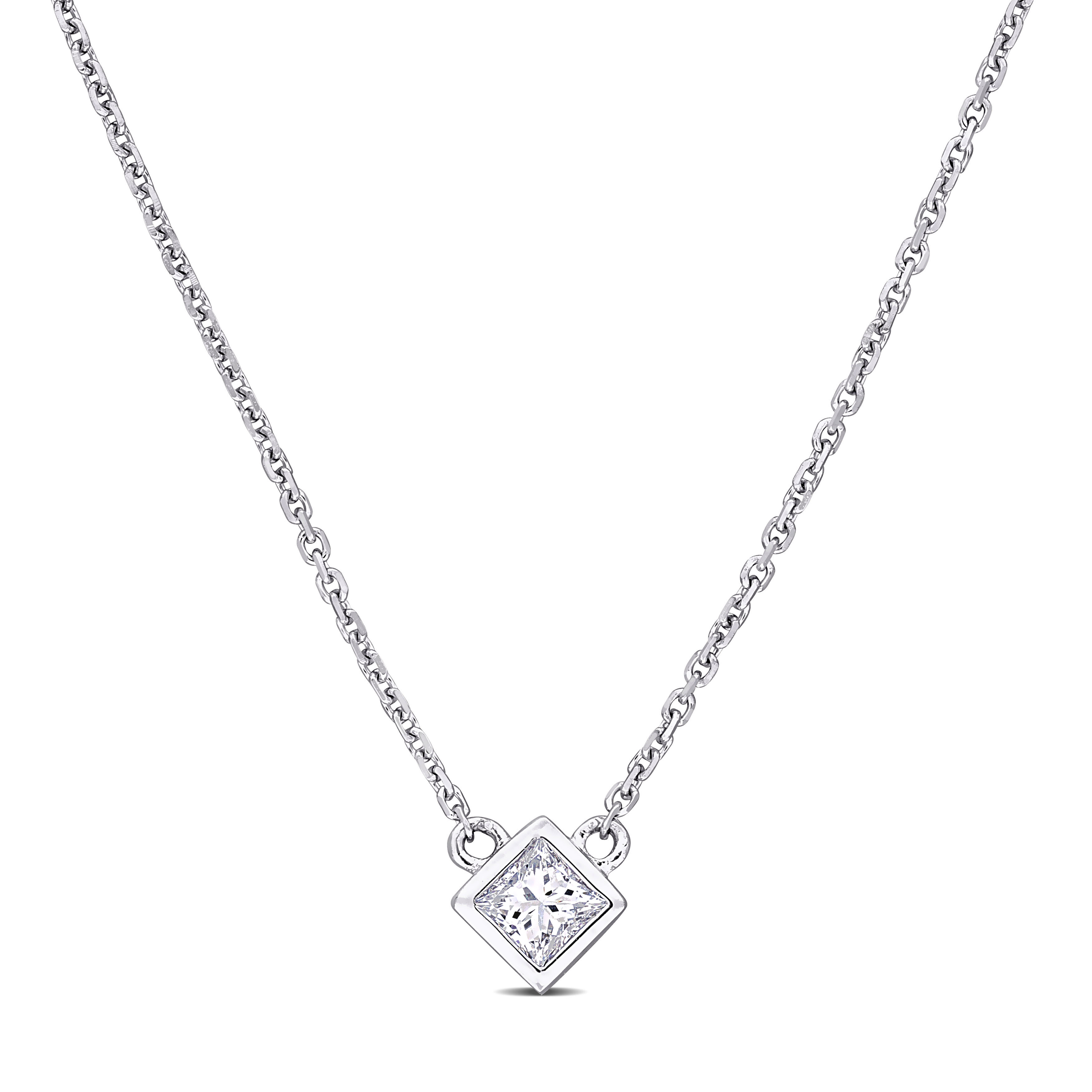 1/5 CT Princess Diamond TW Solitaire 17" Necklace in 14k White Gold