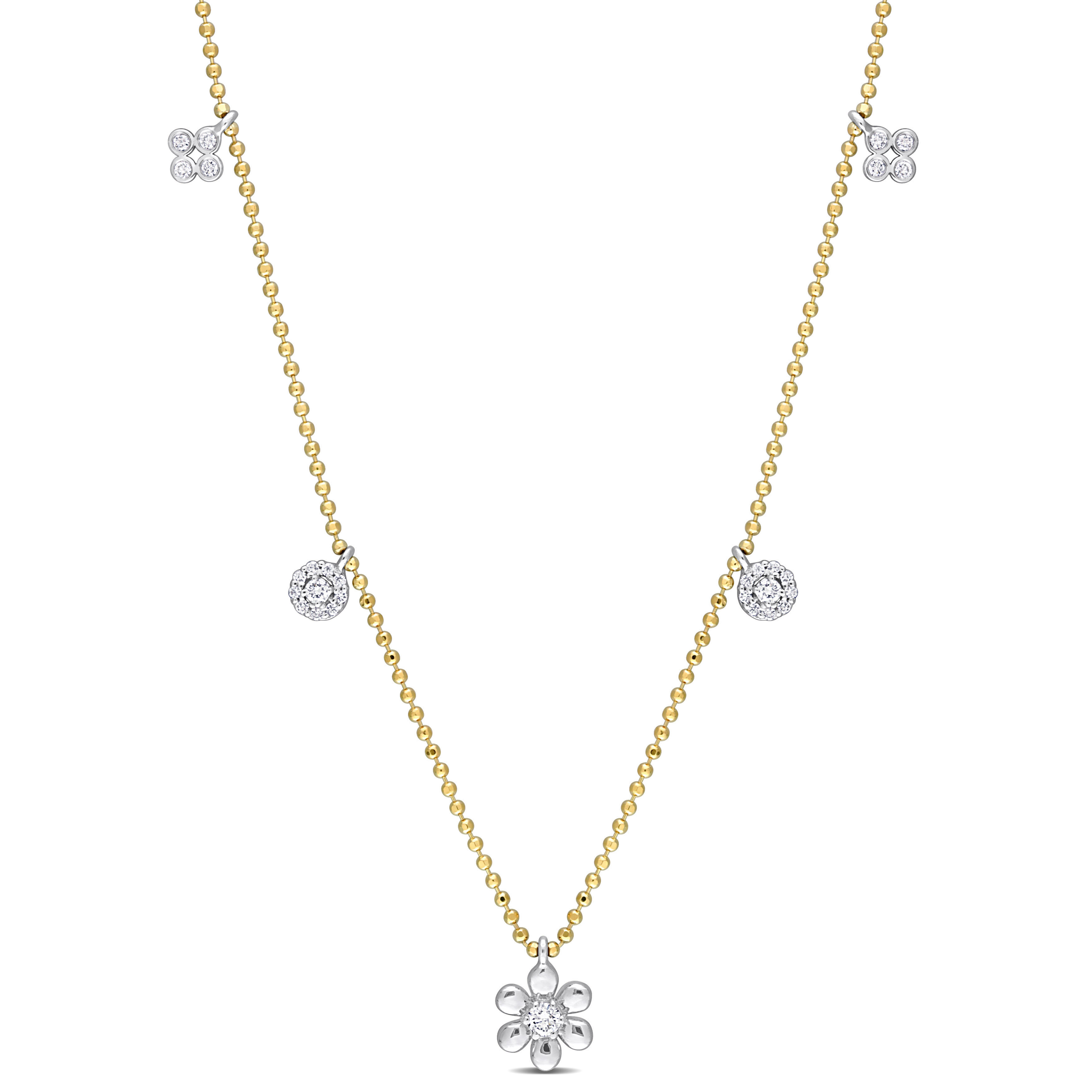 1/3 CT TDW Diamond Station Necklace in 14k Two-Tone Yellow and White Gold - 17 in.