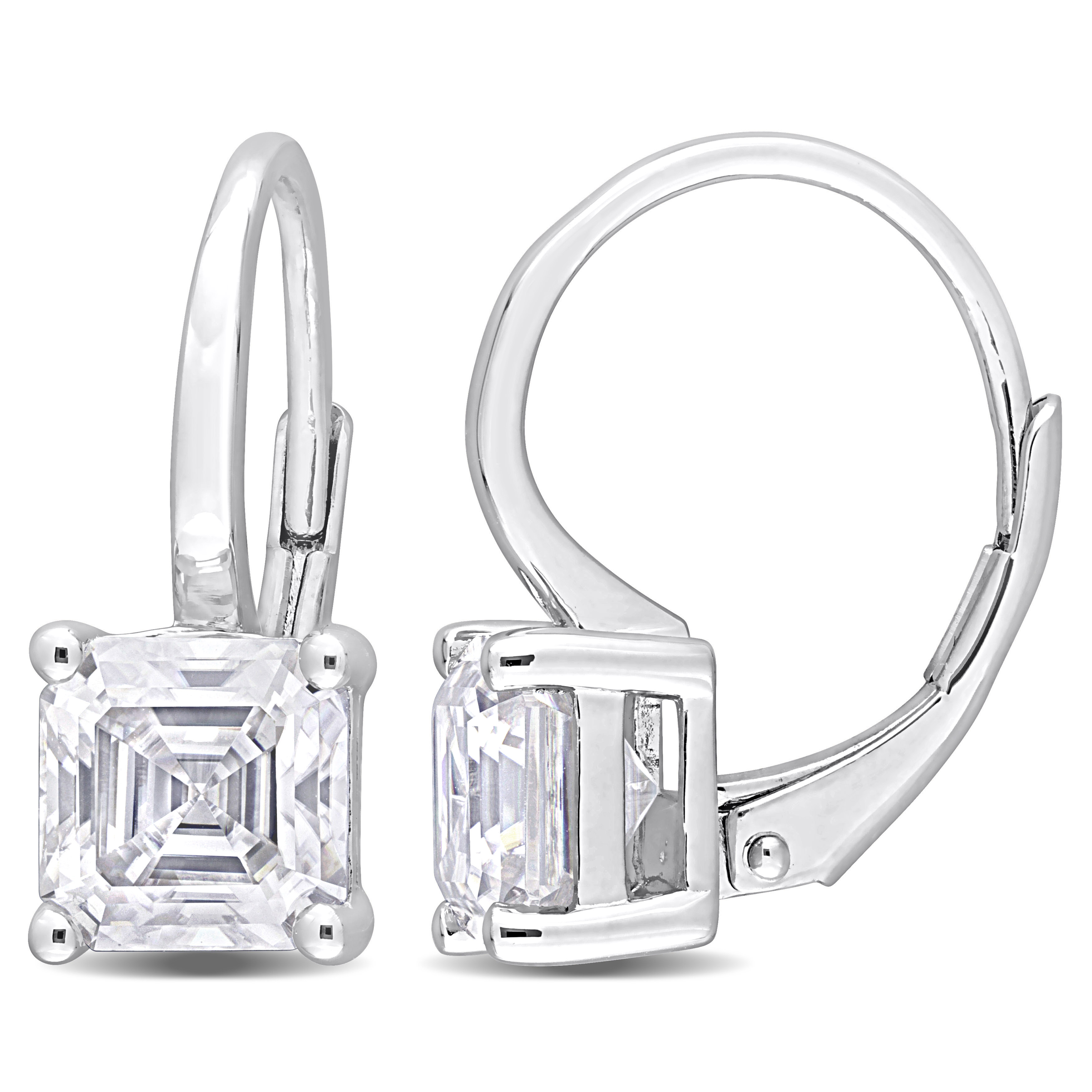 3 CT TGW Octagon Asscher Created Moissanite Leverback Earrings in Sterling Silver