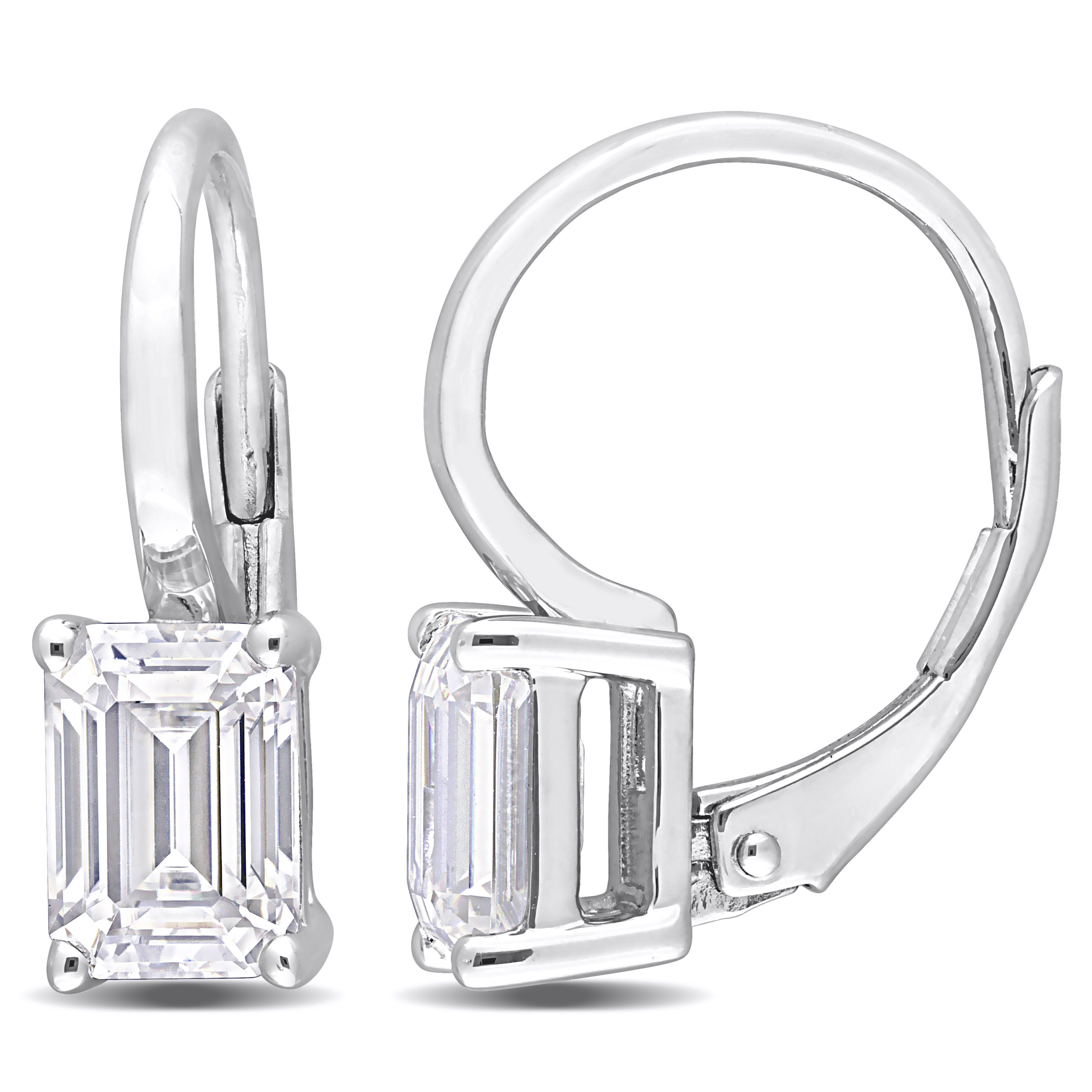 2 CT TGW Octagon Created Moissanite Leverback Earrings in Sterling Silver