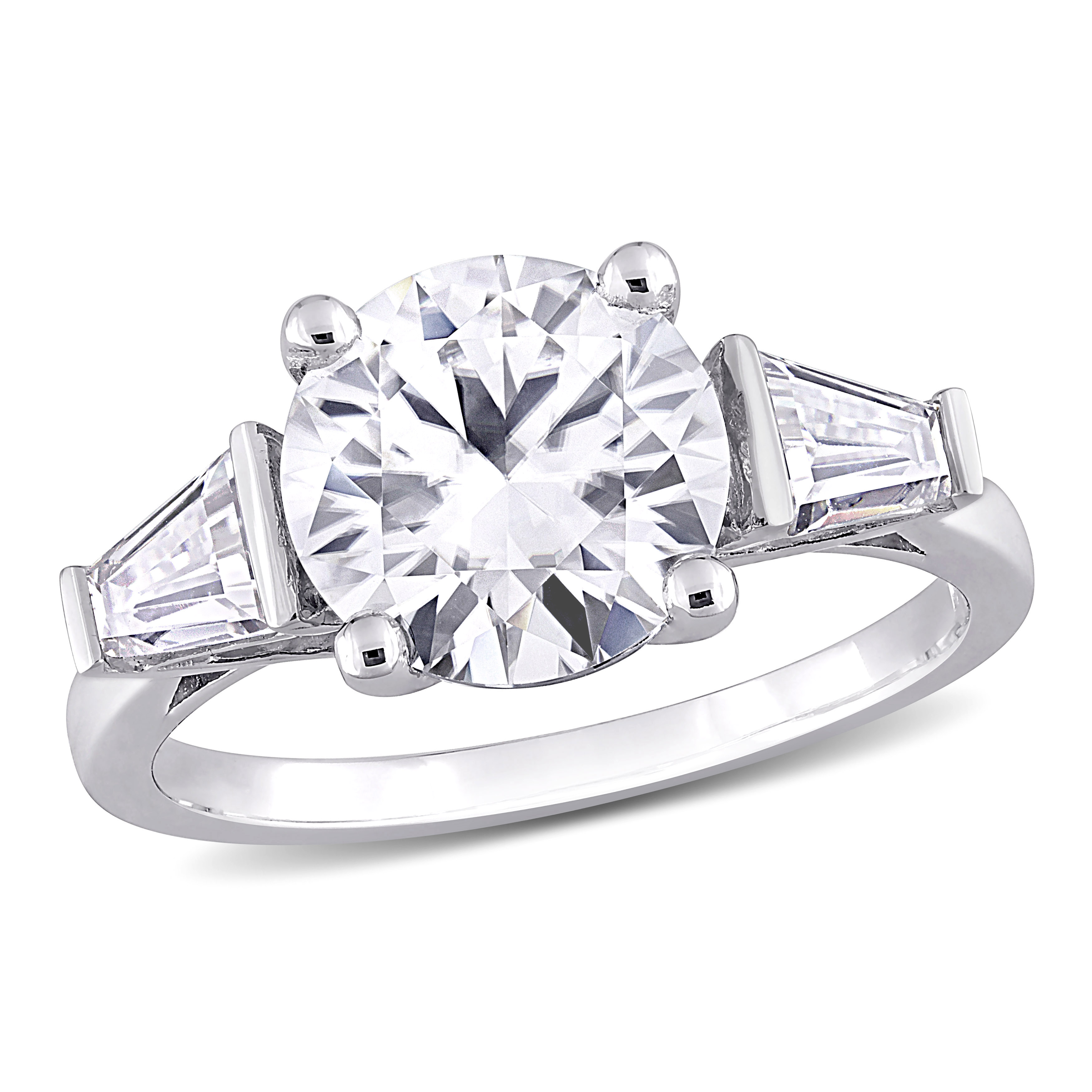 2 3/5 CT DEW Taper Created Moissanite Three Stone Ring in Sterling Silver