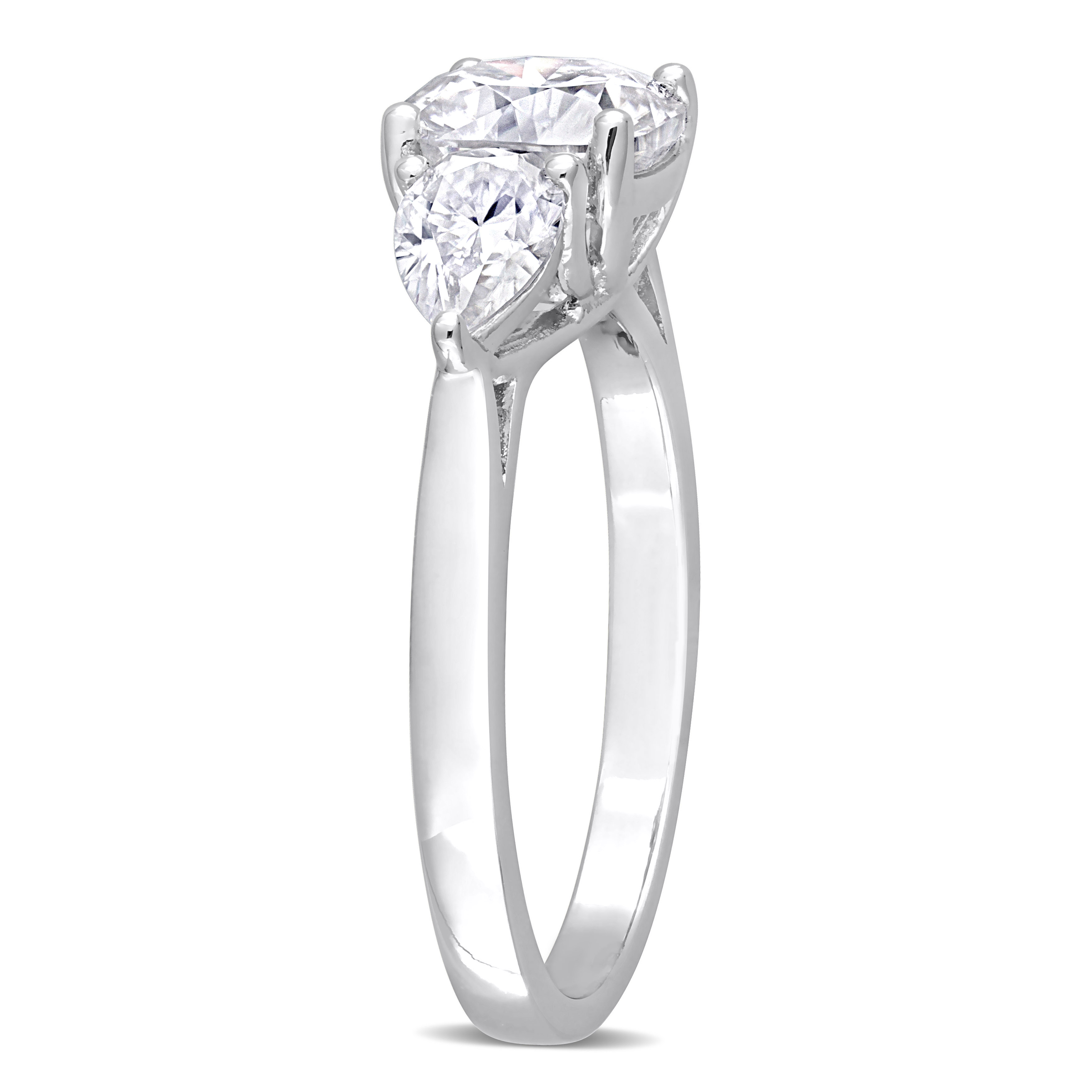 3 CT DEW Cushion-Cut and Pear Created Moissanite 3-Stone Ring in Sterling Silver