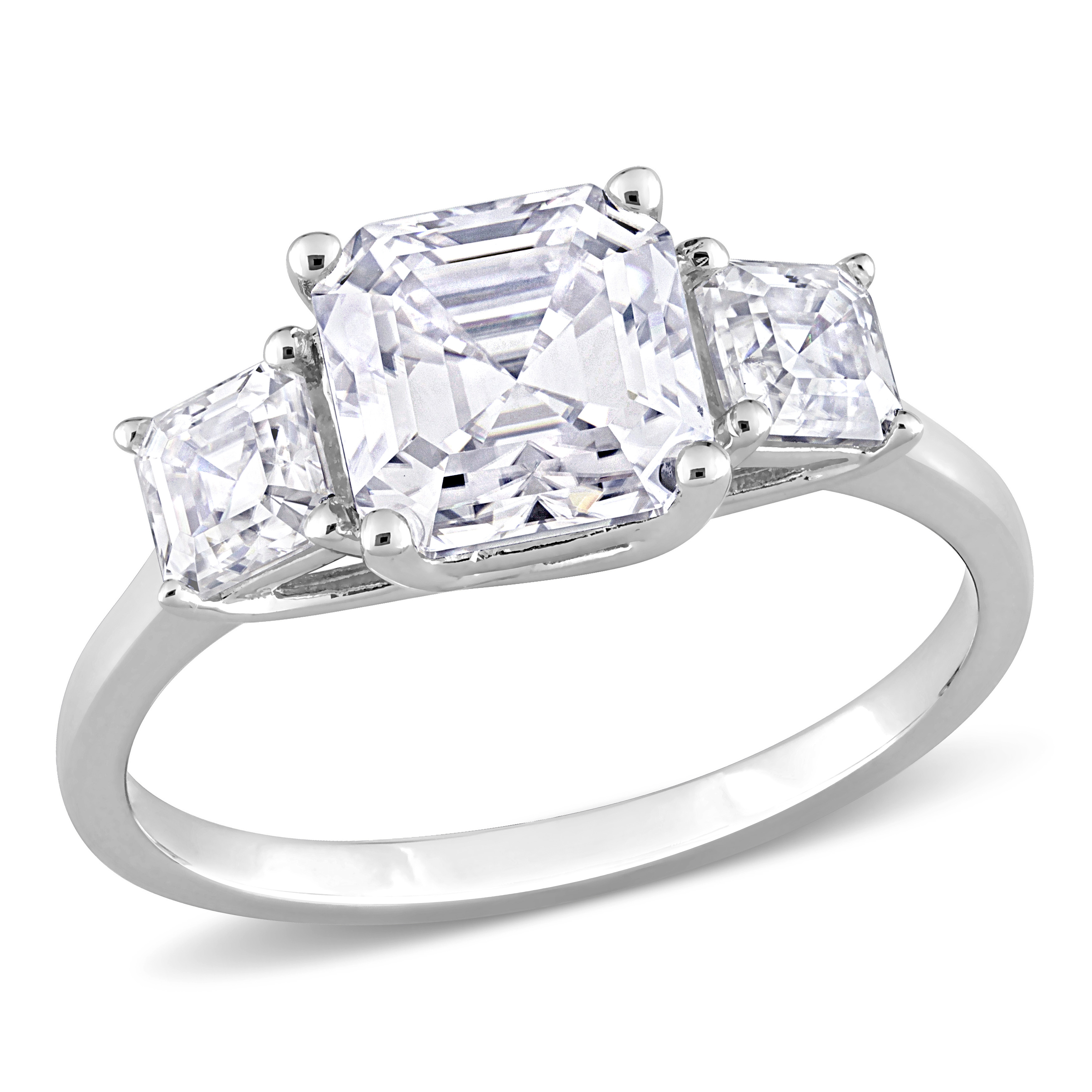 2 3/4 CT DEW Octagon Asscher Created Moissanite Three Stone Ring in Sterling Silver