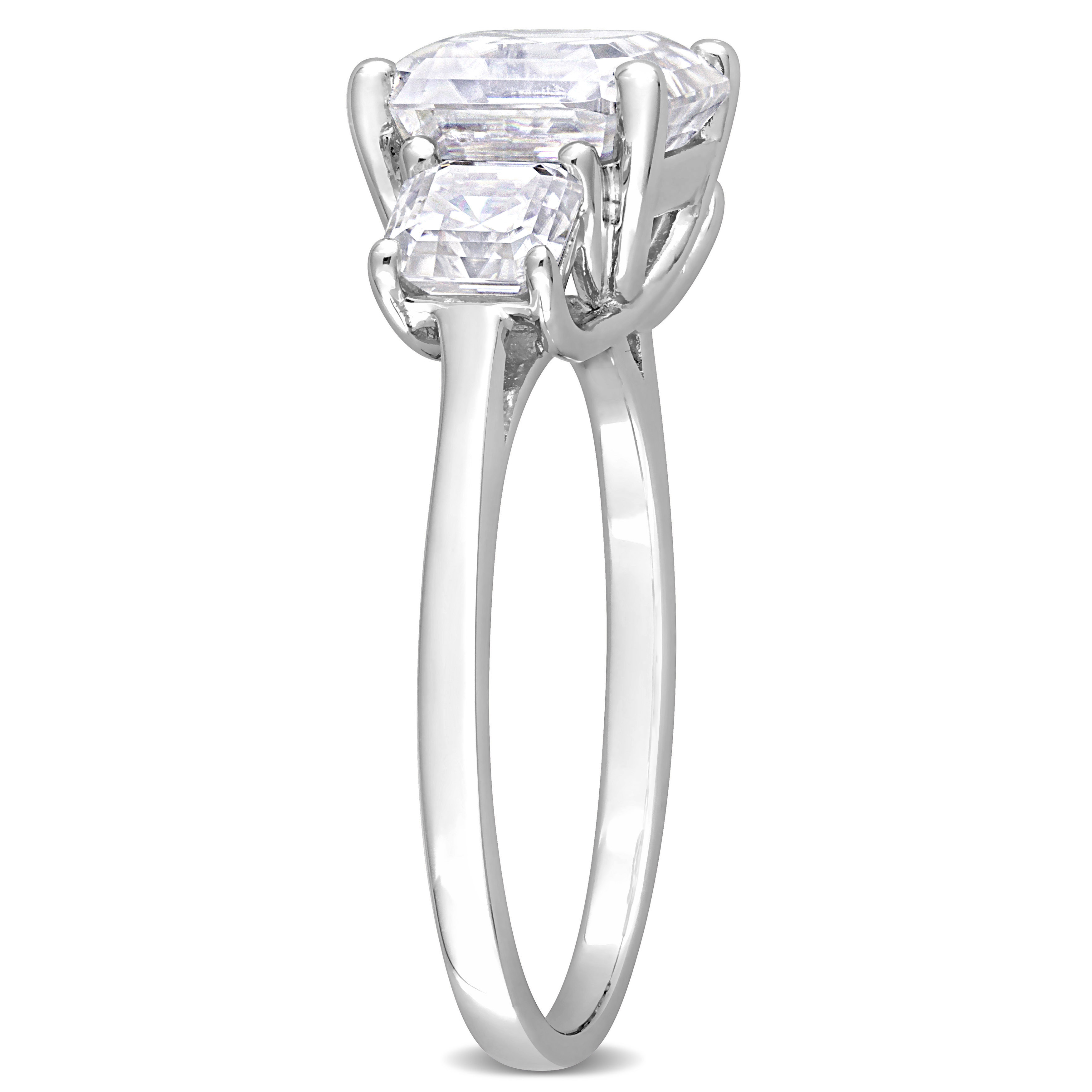 3 1/2 CT DEW Octagon Asscher-Cut Created Moissanite Three Stone Ring in Sterling Silver