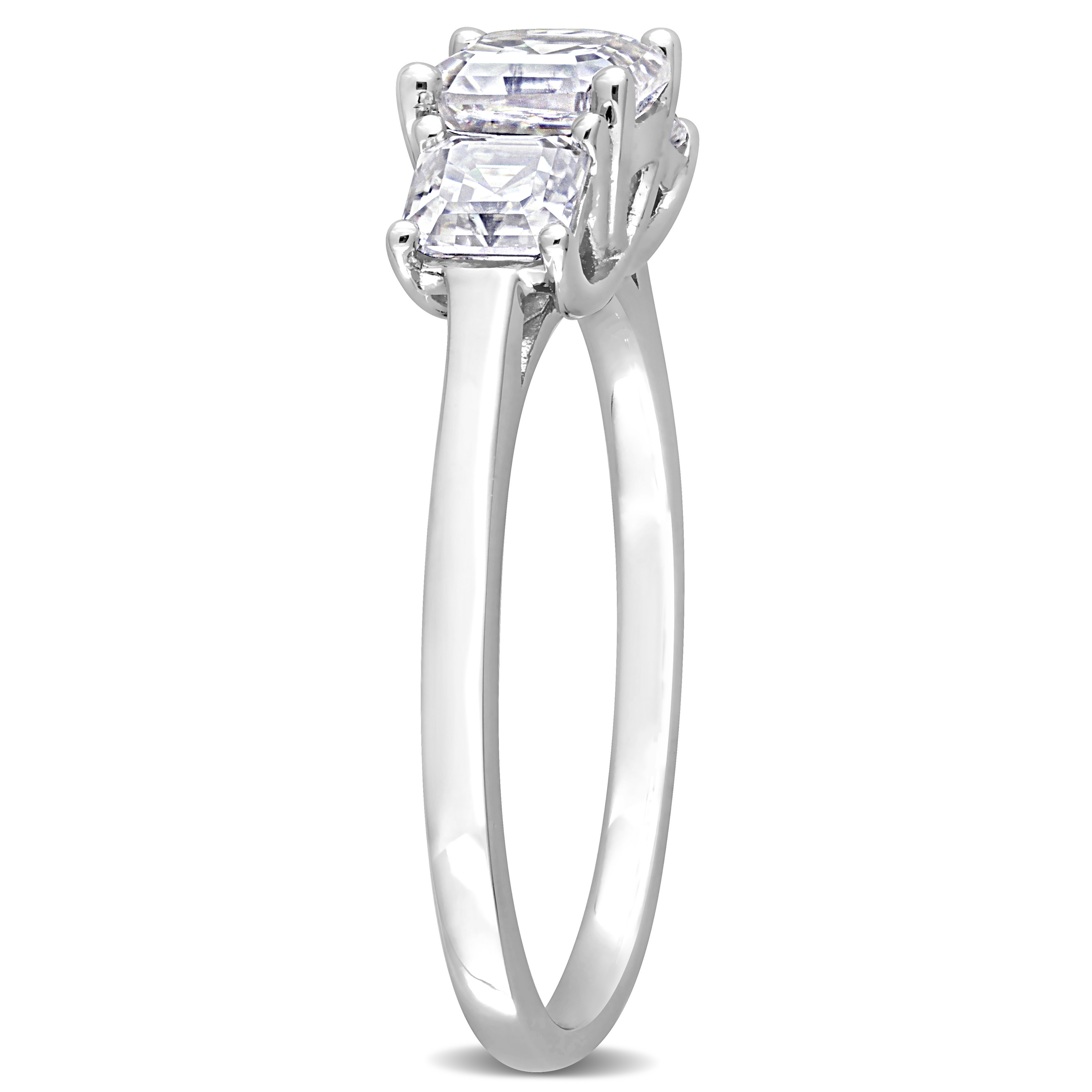 1 5/8 CT DEW Octagon Asscher-Cut Created Moissanite 3-Stone Ring in Sterling Silver