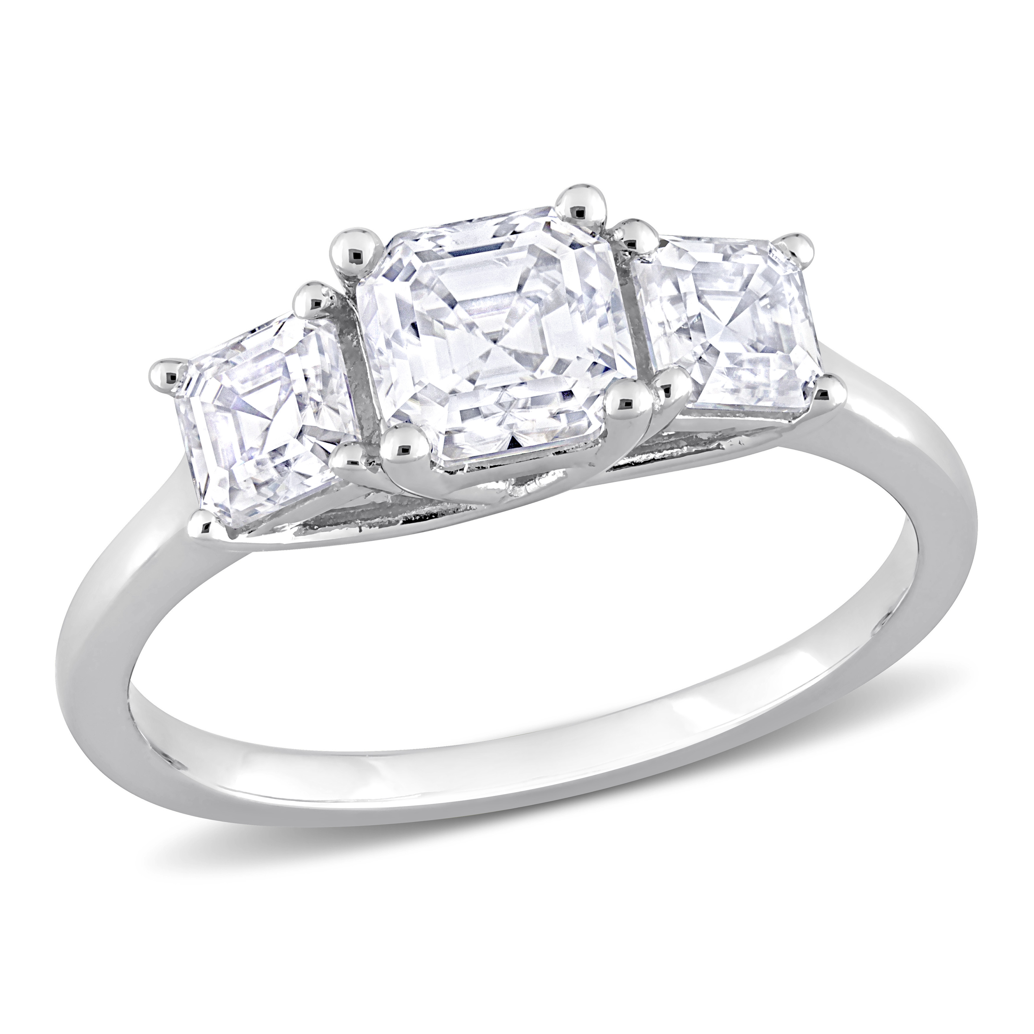 1 5/8 CT DEW Octagon Asscher-Cut Created Moissanite 3-Stone Ring in Sterling Silver