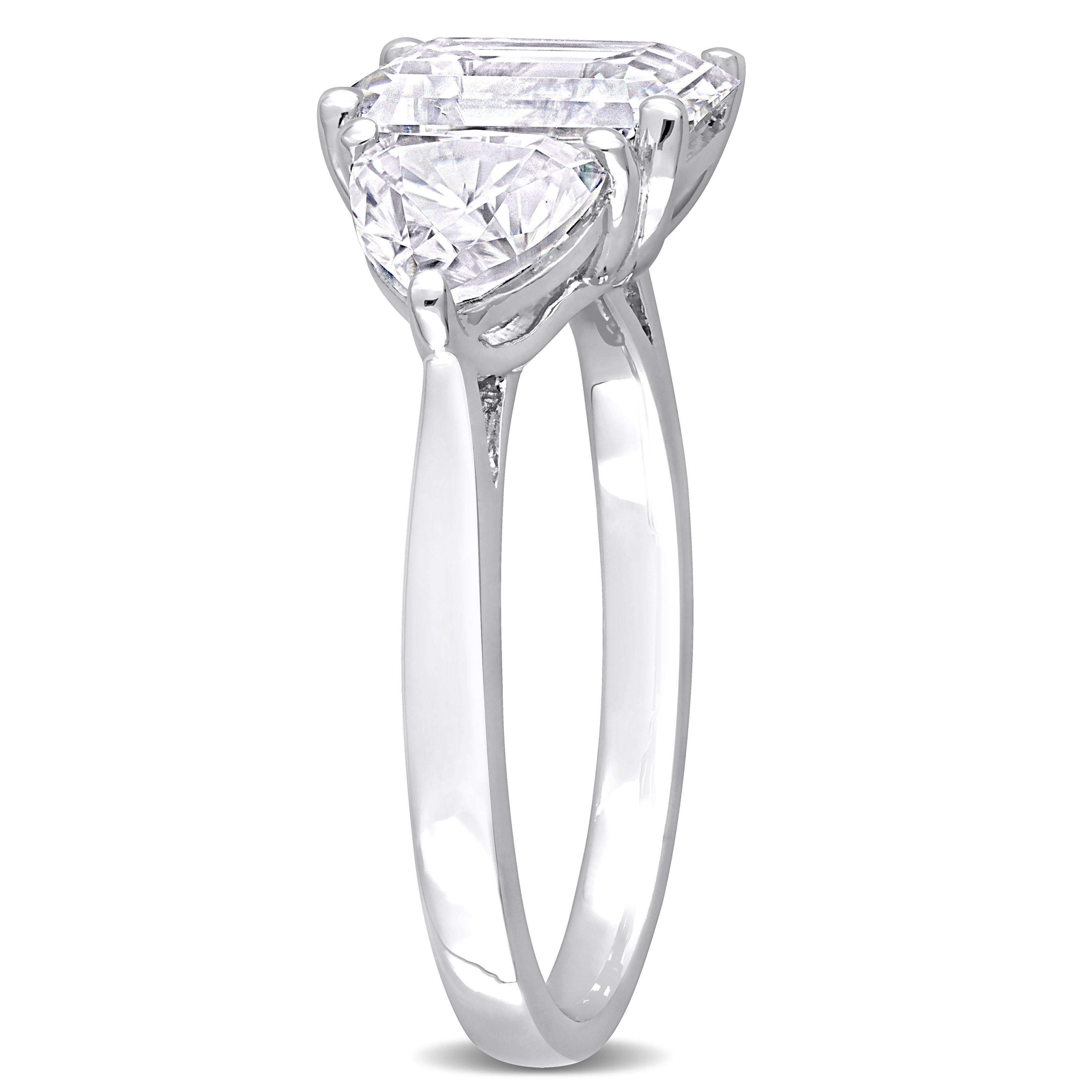4 CT DEW Octagon and Trilliant-Cut Created Moissanite Three Stone Ring in Sterling Silver