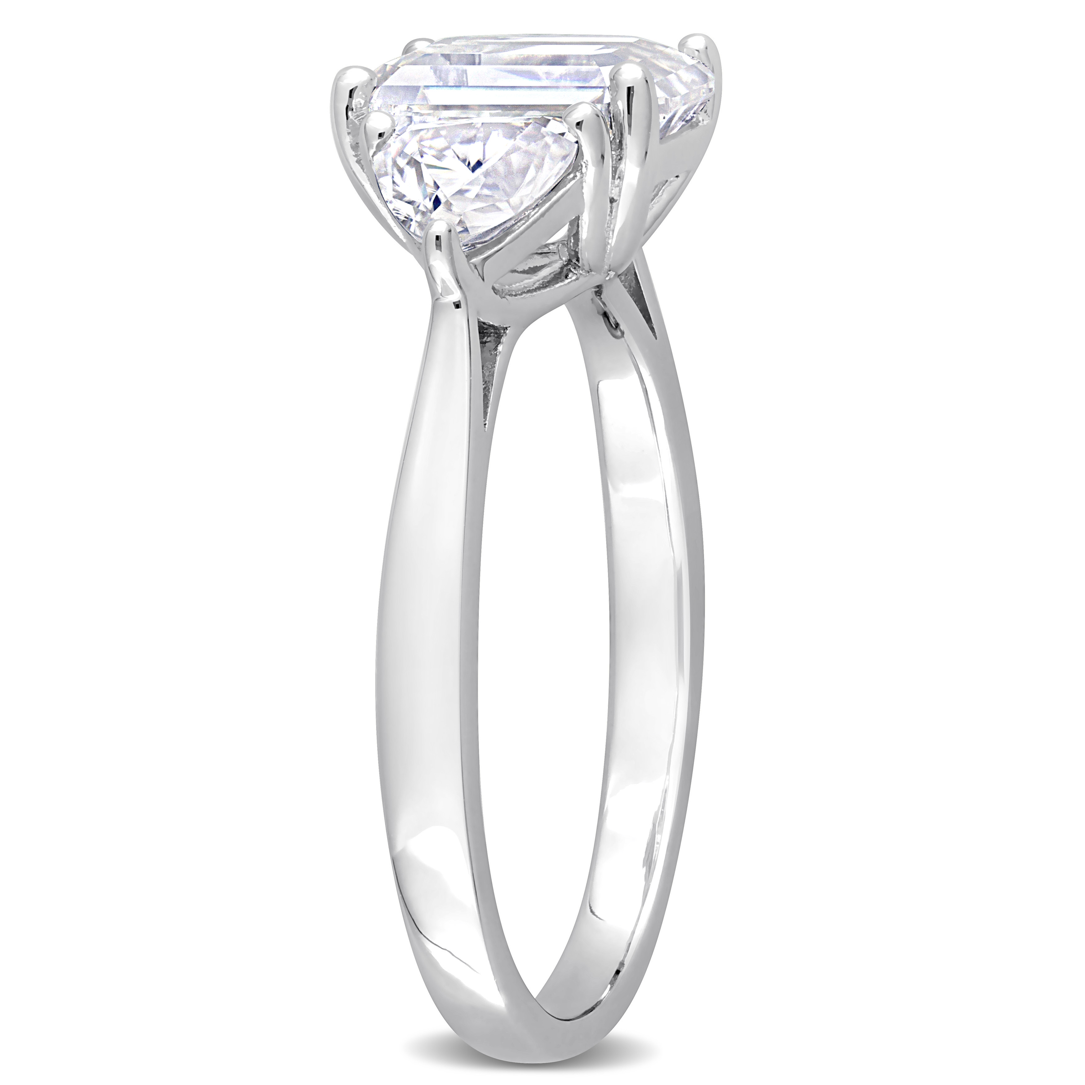 2 3/4 CT DEW Octagon and Trilliant Created Moissanite 3-Stone Ring in Sterling Silver
