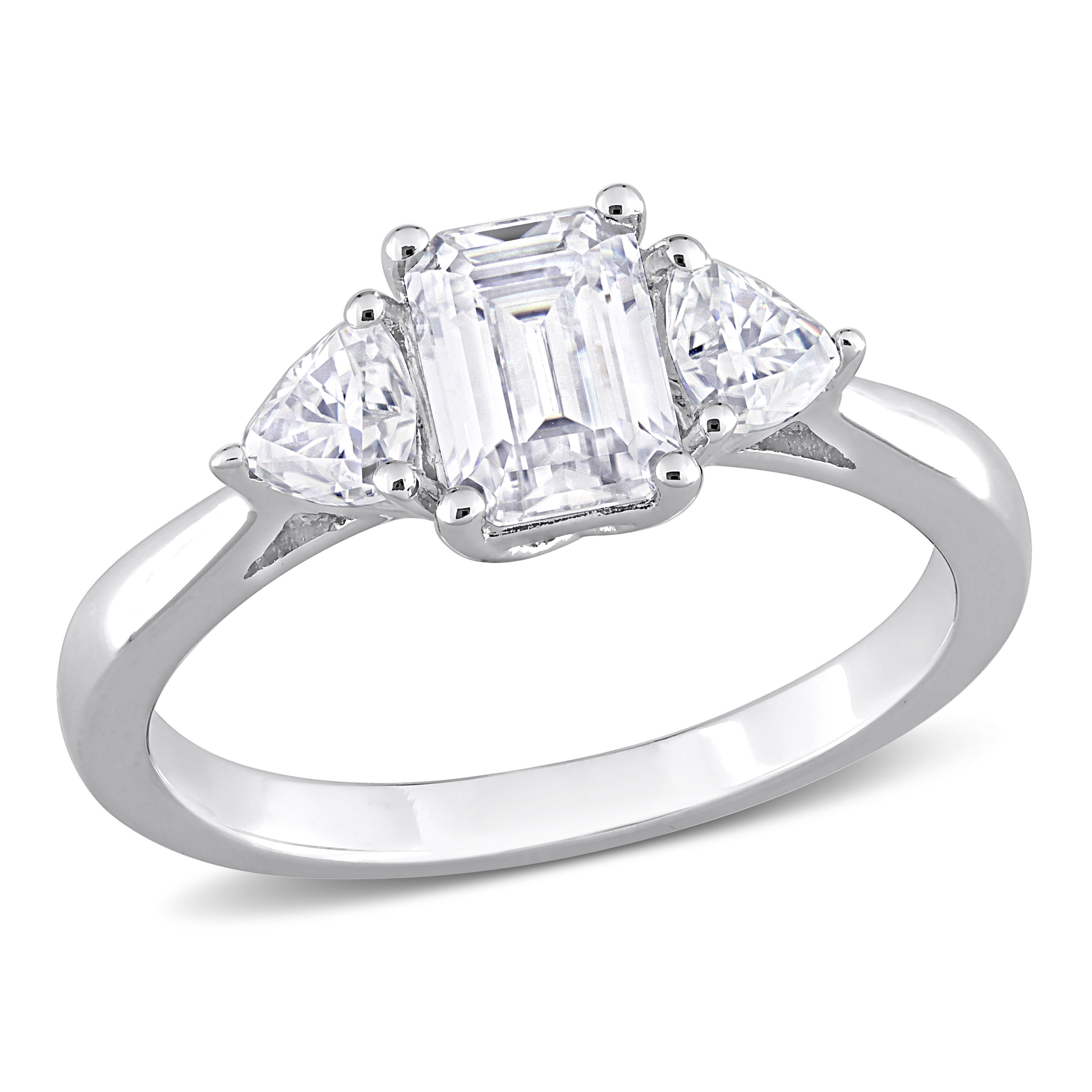 1 5/8 CT DEW Octagon and Trilliant Created Moissanite 3-Stone Ring in Sterling Silver