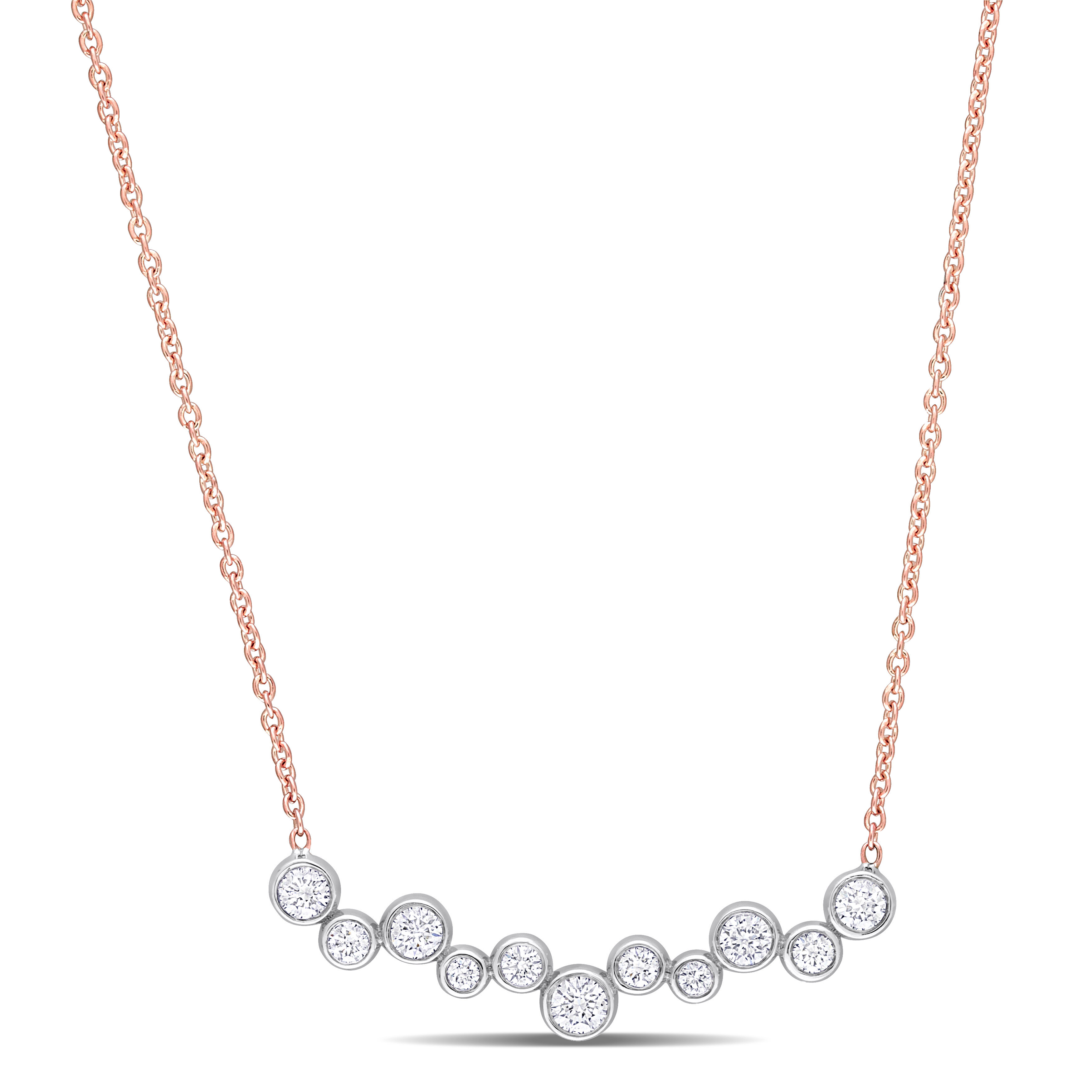 2/5 CT TDW Diamond Bar Necklace in 14k Two-Tone White and Rose Gold - 17 in.