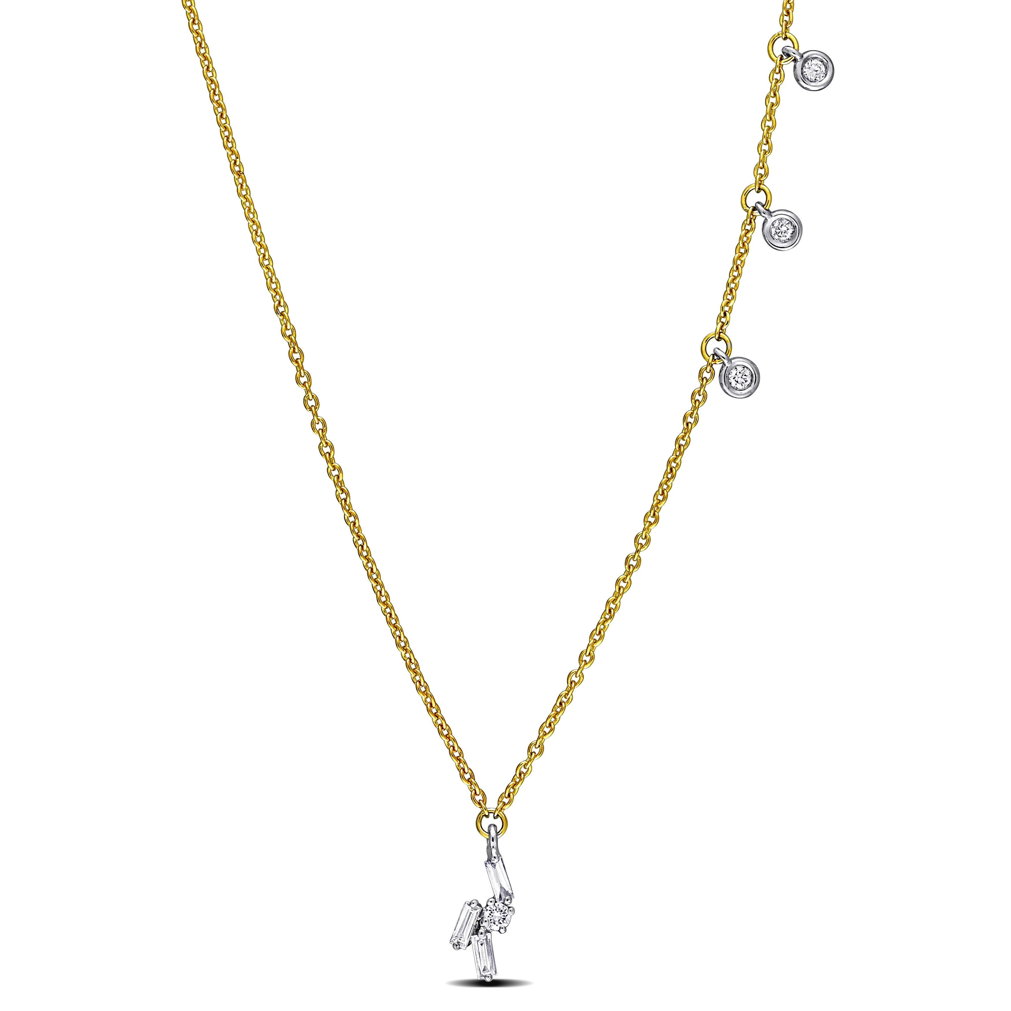 1/4 CT TDW Parallel Baguette-Cut Diamond Station Necklace in 14k Two-Tone White and Yellow Gold - 17 in.