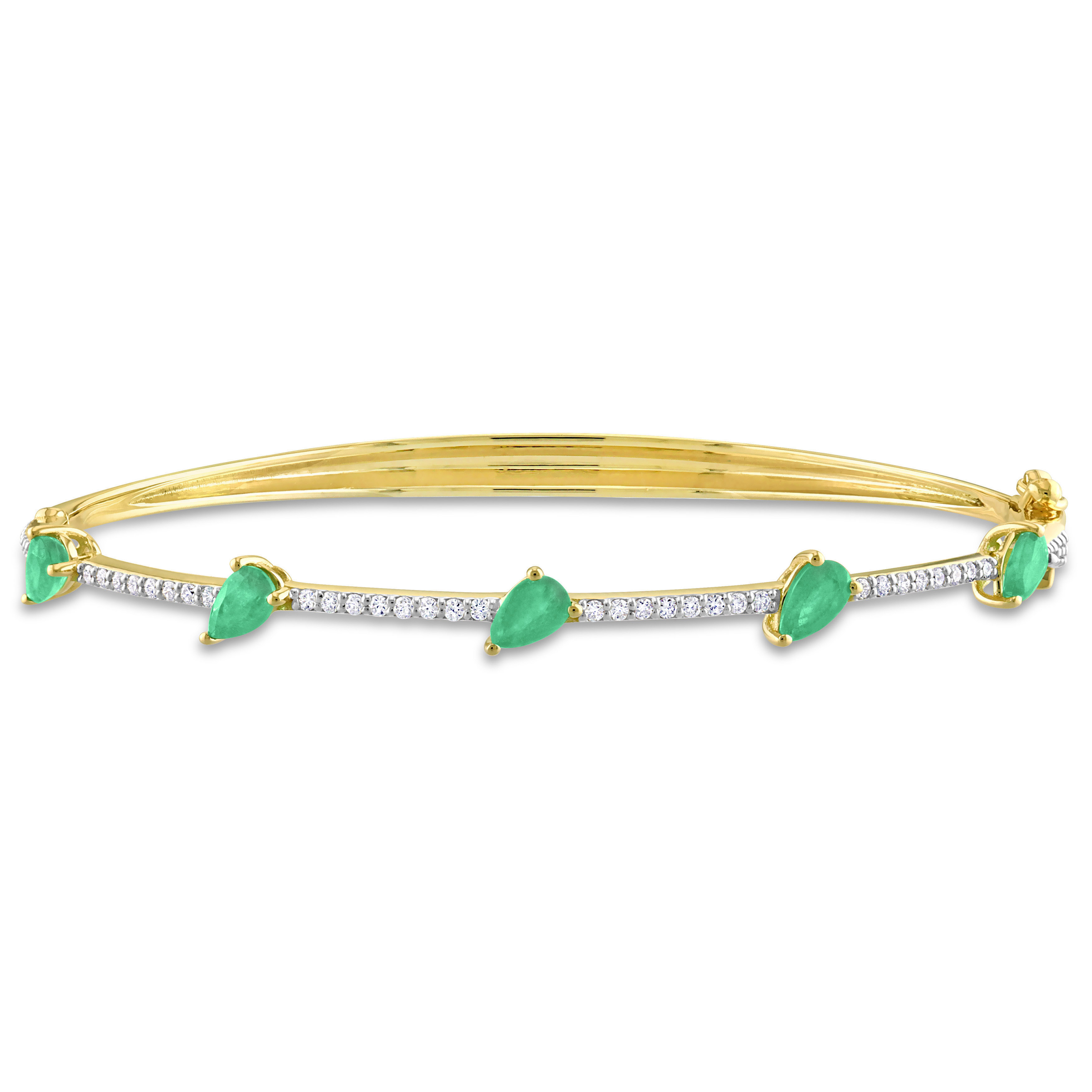 7/8 CT TGW Pear-Shaped Emerald and 1/4 CT TDW Diamond Station Bracelet in 14k Yellow Gold - 7 in.