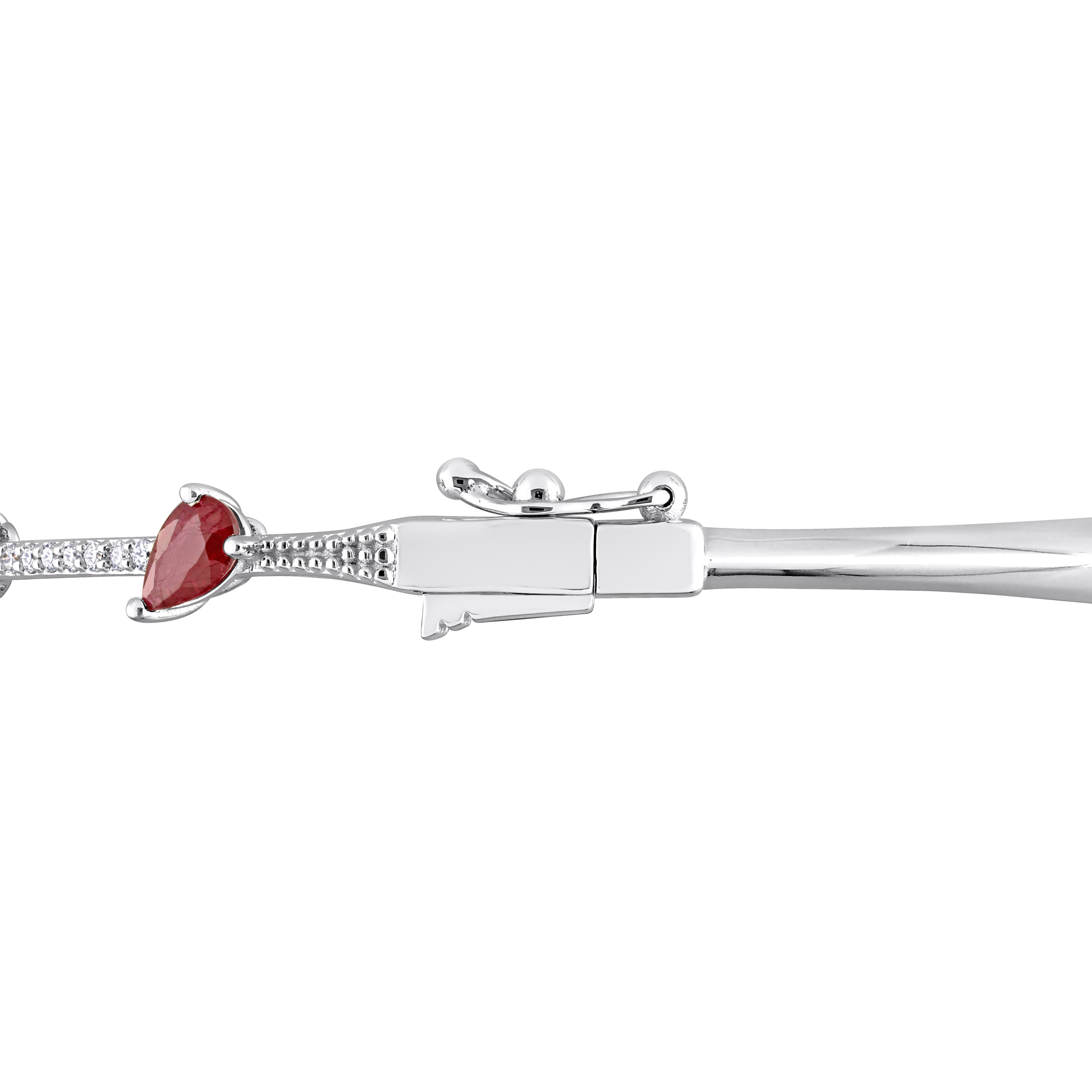 1 CT TGW Pear-Shaped Ruby and 1/4 CT TDW Diamond Station Bracelet in 14k White Gold