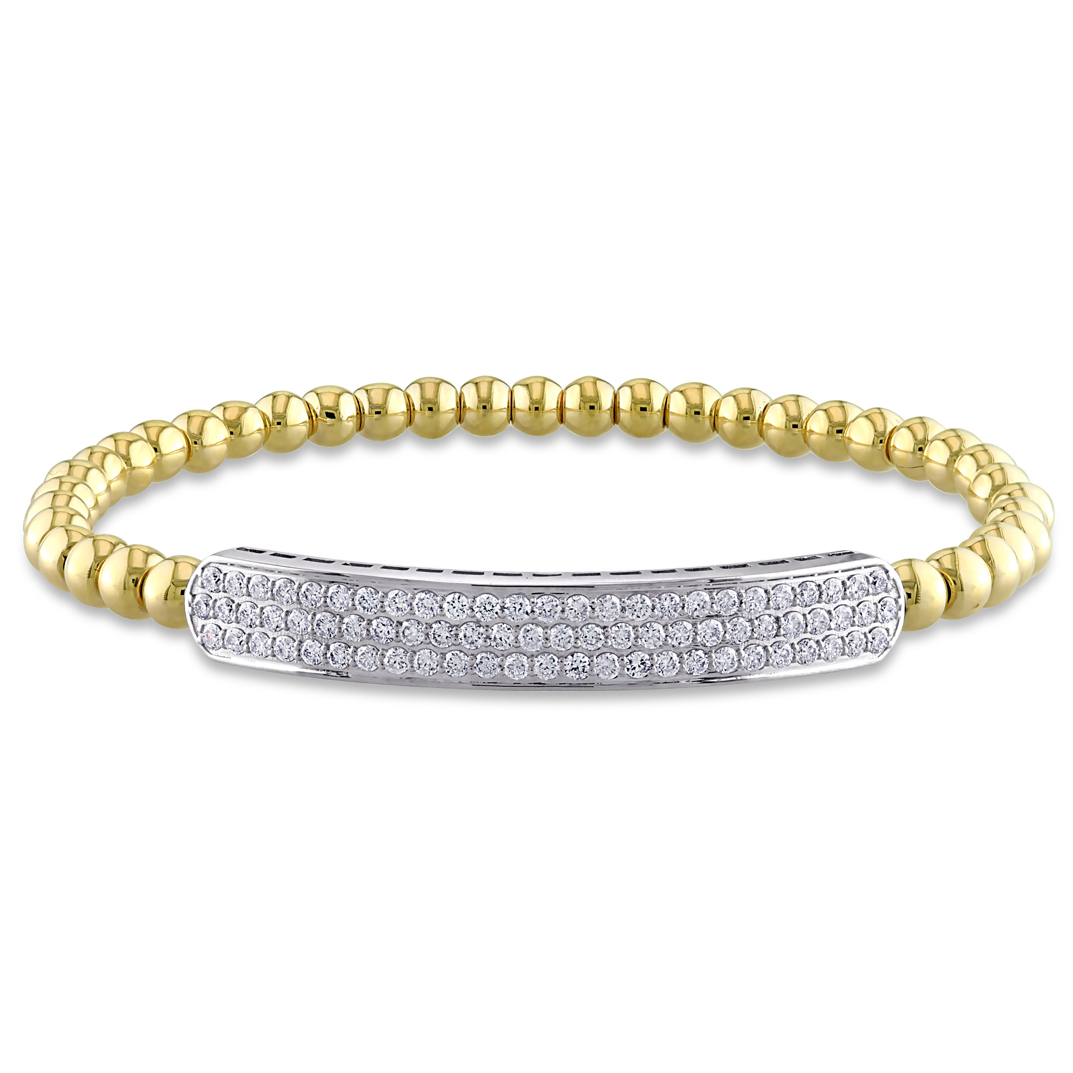 7/8 CT TDW Diamond Bar Bracelet in 14k Two-Tone White and Yellow Gold