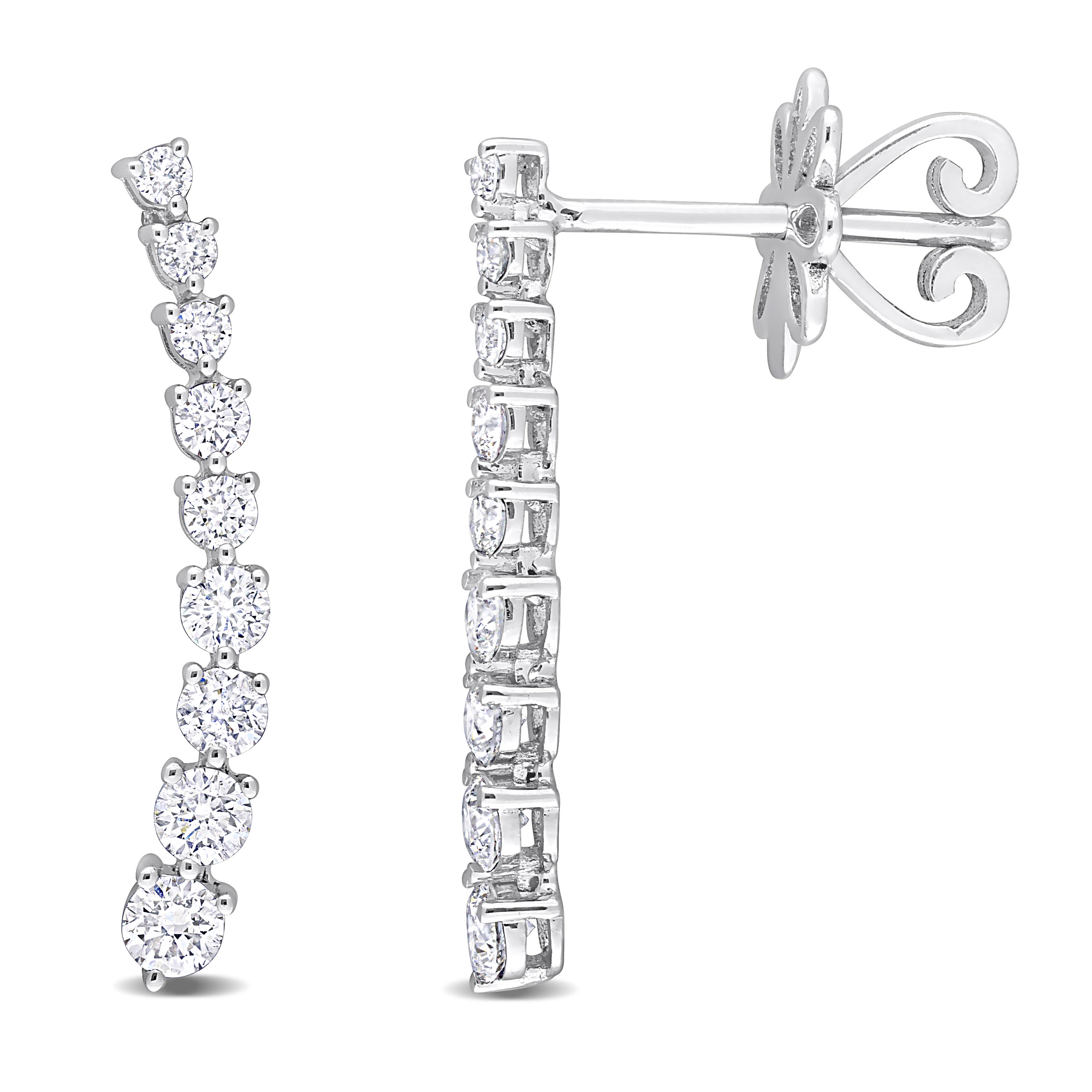 5/8 CT TDW Diamond Curved Line Earrings in 14k White Gold