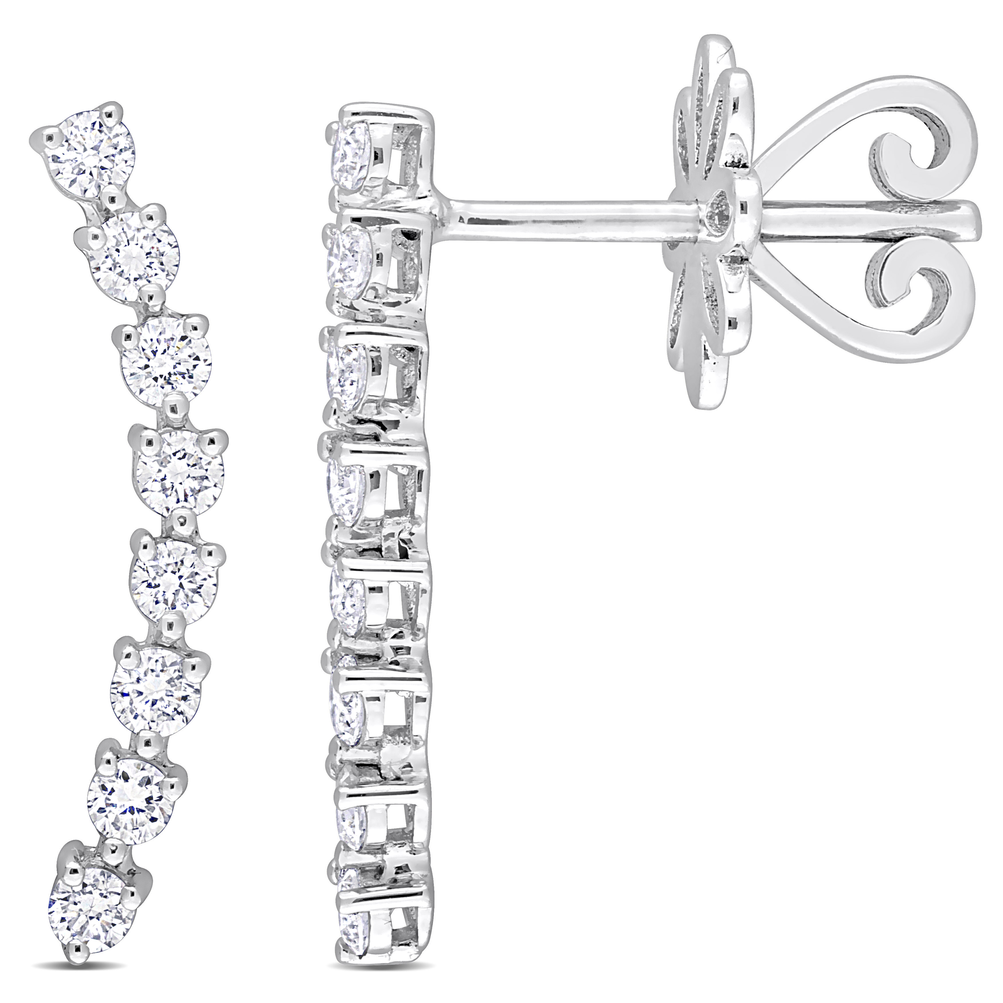 2/5 CT TDW Diamond Curved Line Earrings in 14k White Gold