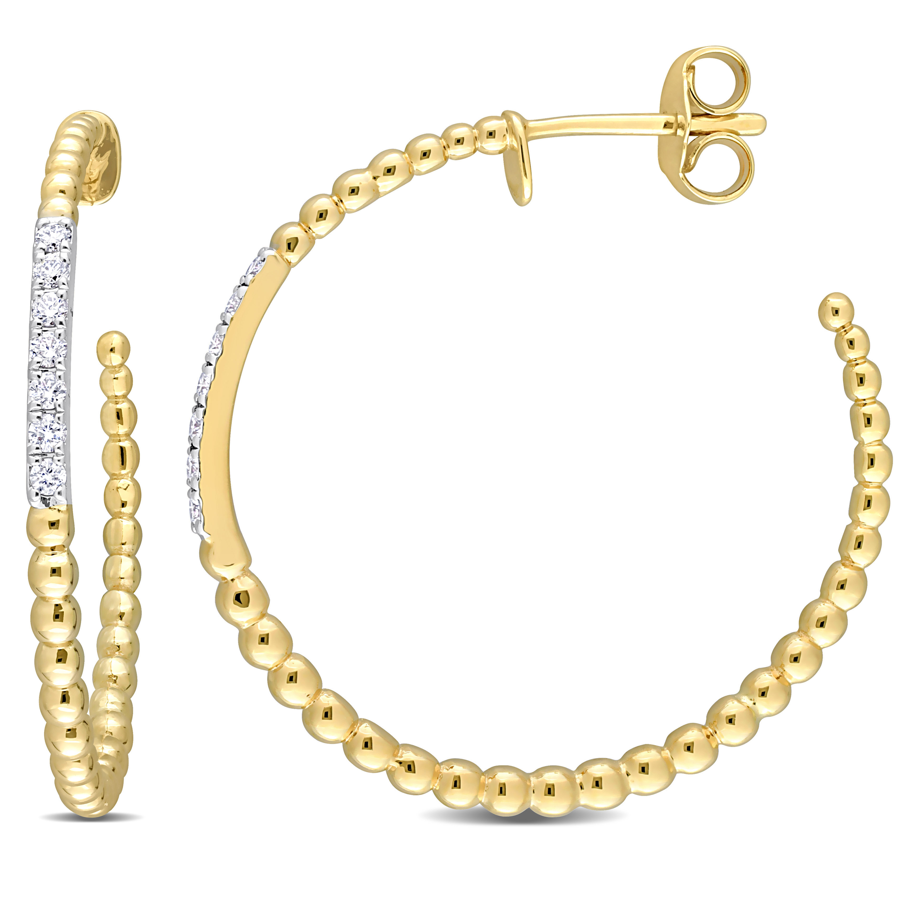 1/5 CT TDW Diamond Open Hoop Earrings in 14k Yellow Gold