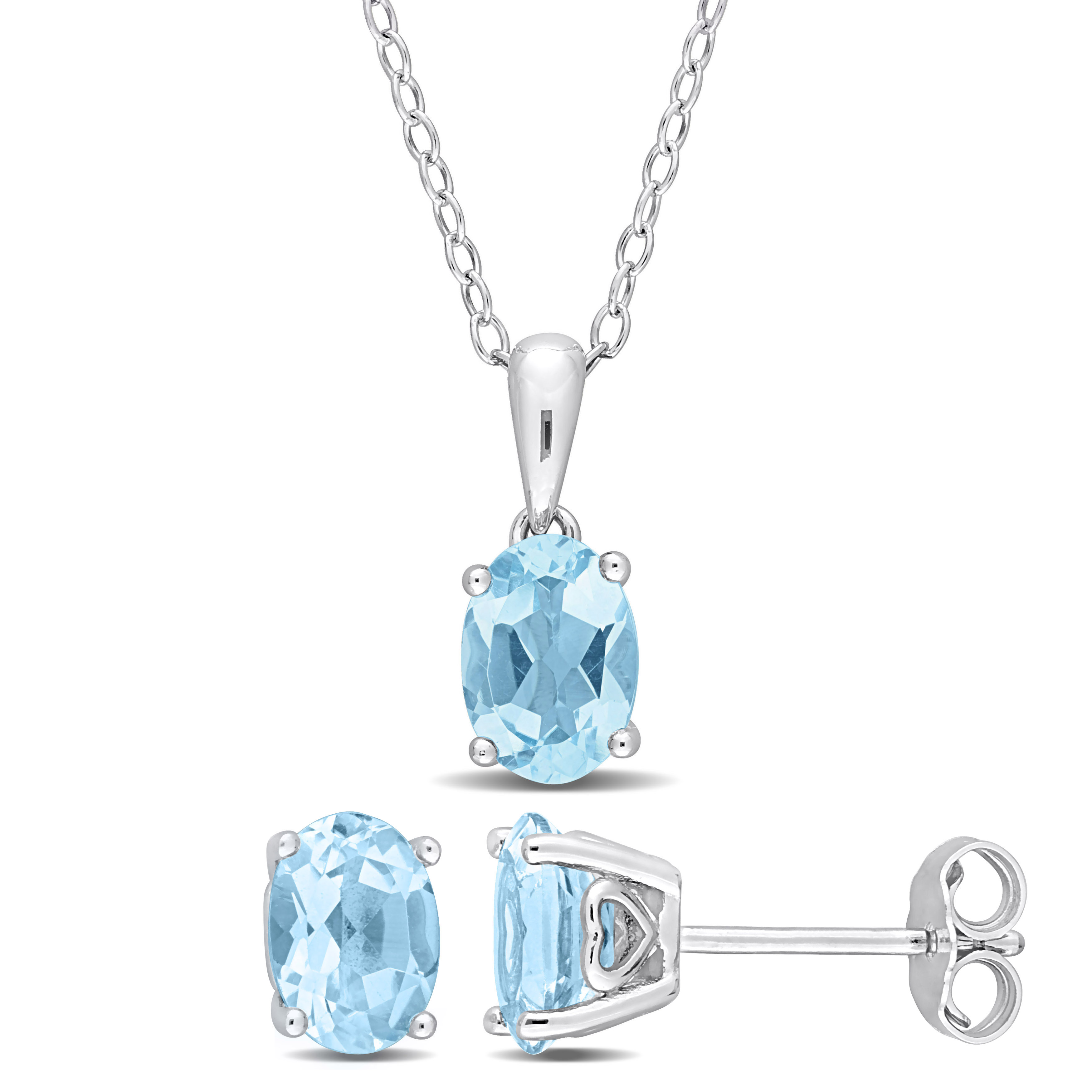2 4/5 CT TGW Oval Sky Blue Topaz 2-Piece Solitaire Pendant with Chain and Stud Earrings Set in Sterling Silver