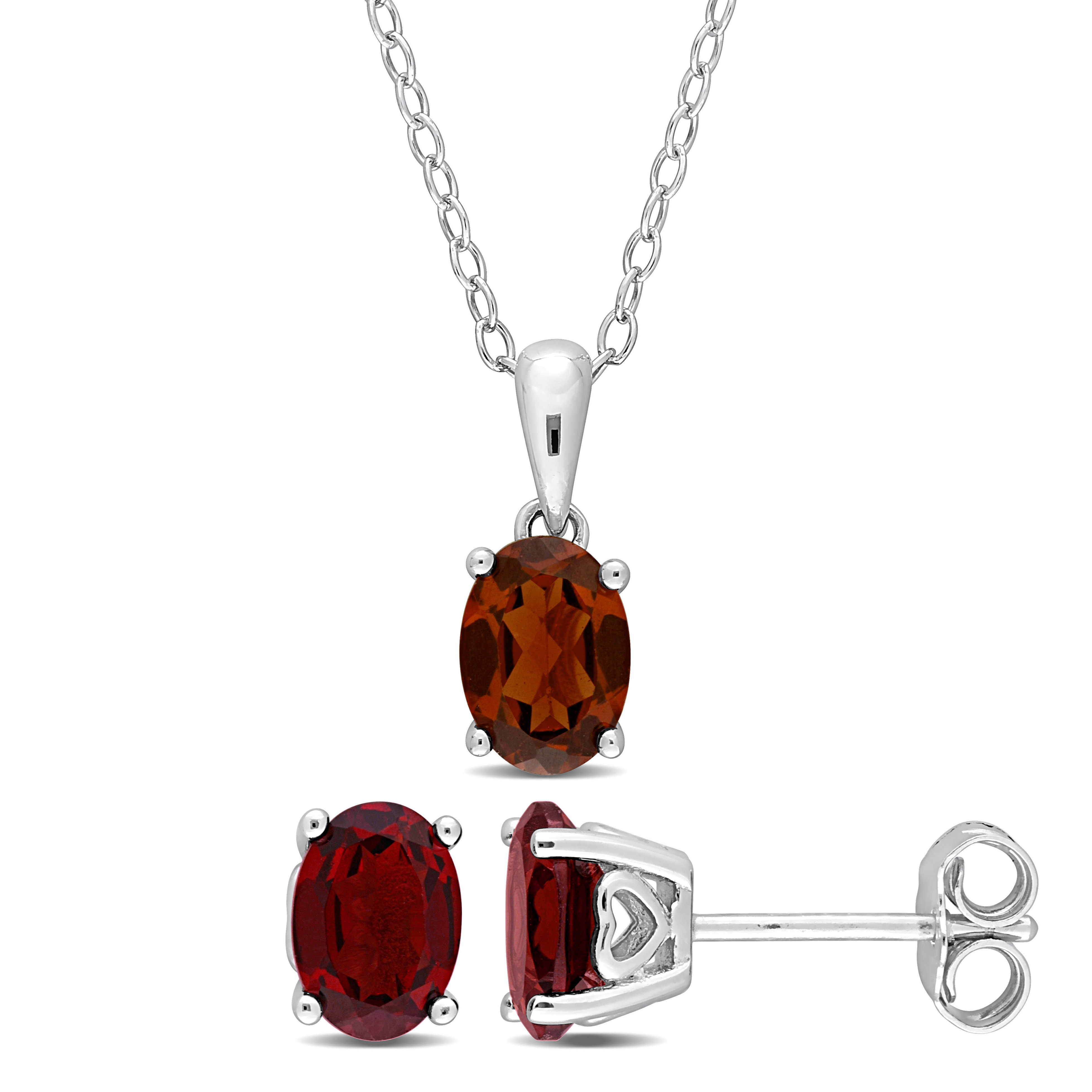 2 4/5 CT TGW Oval Garnet 2-Piece Set of Pendant with Chain and Earrings in Sterling Silver