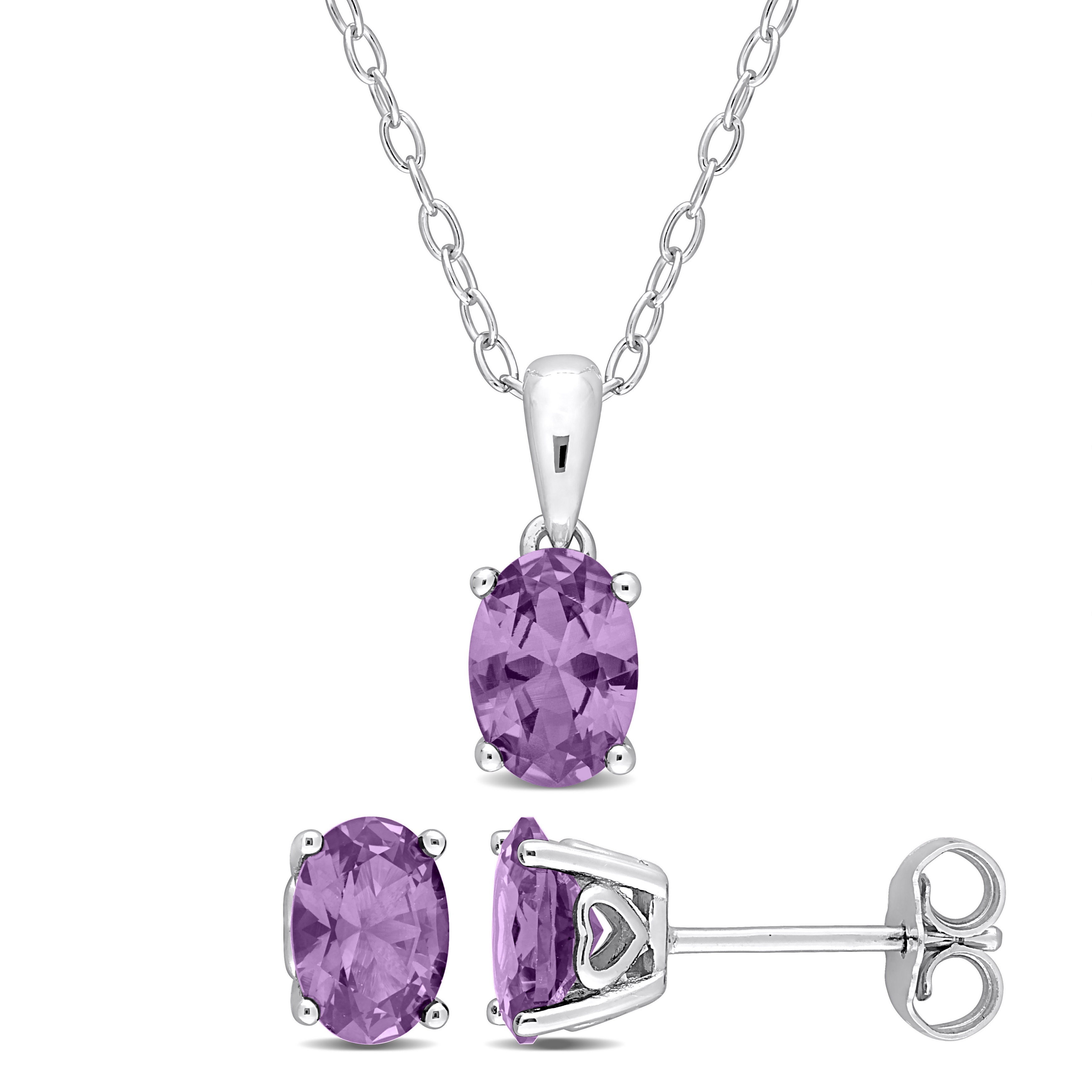 3 3/4 CT TGW Oval Simulated Alexandrite 2-Piece Set of Pendant with Chain and Earrings in Sterling Silver
