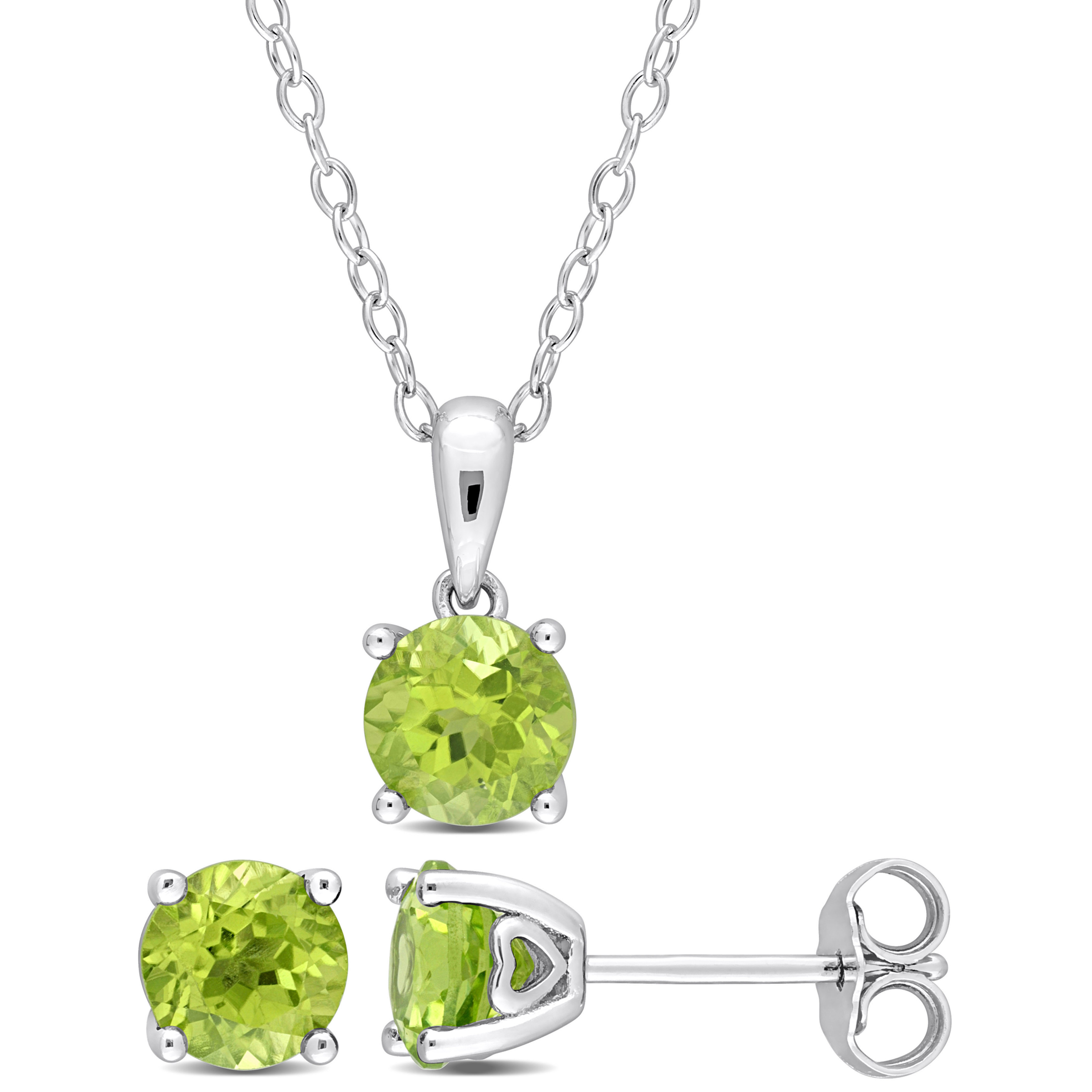 2 3/4 CT TGW Peridot 2-Piece Set of Pendant with Chain and Earrings in Sterling Silver