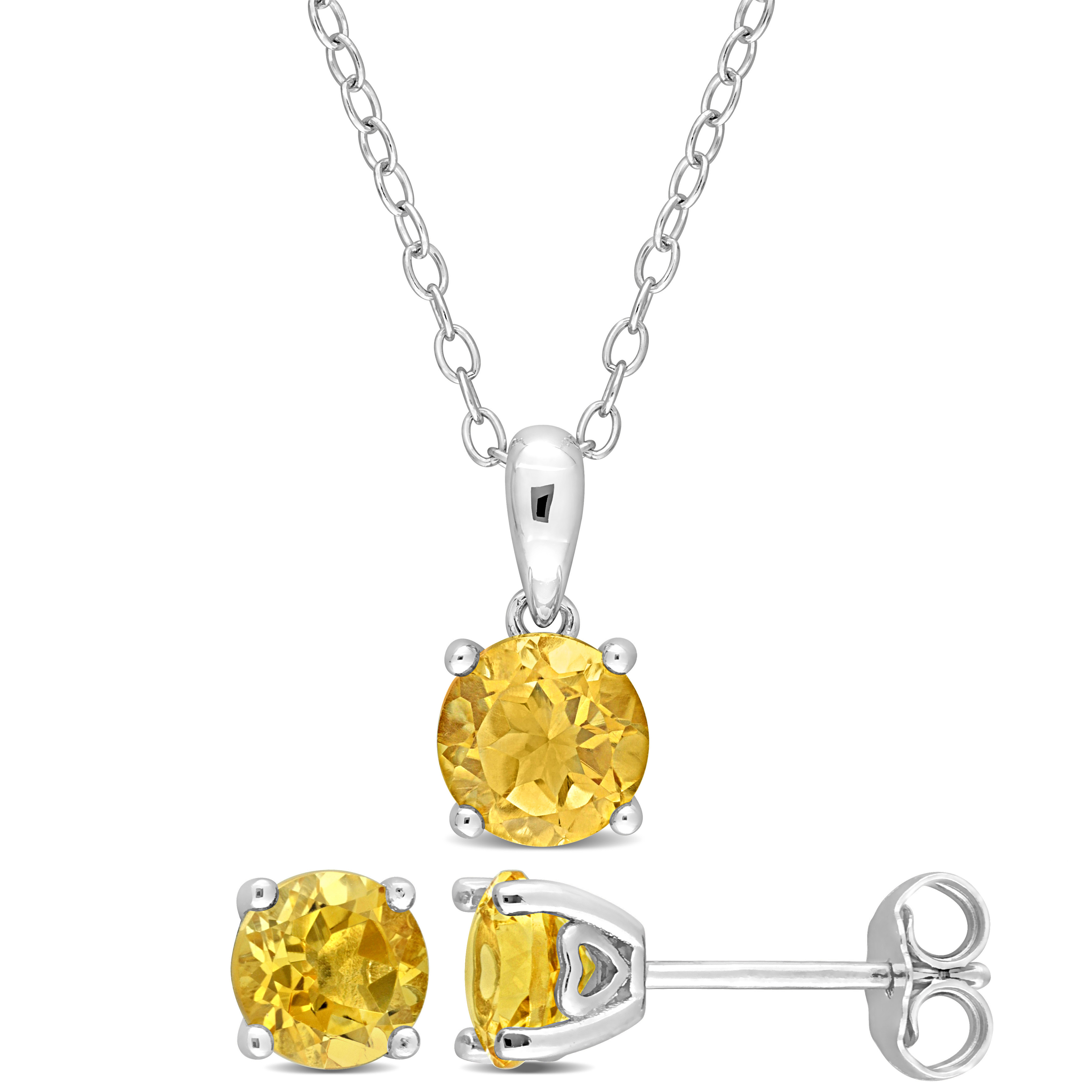 2 1/3 CT TGW Citrine 2-Piece Set of Pendant with Chain and Earrings in Sterling Silver