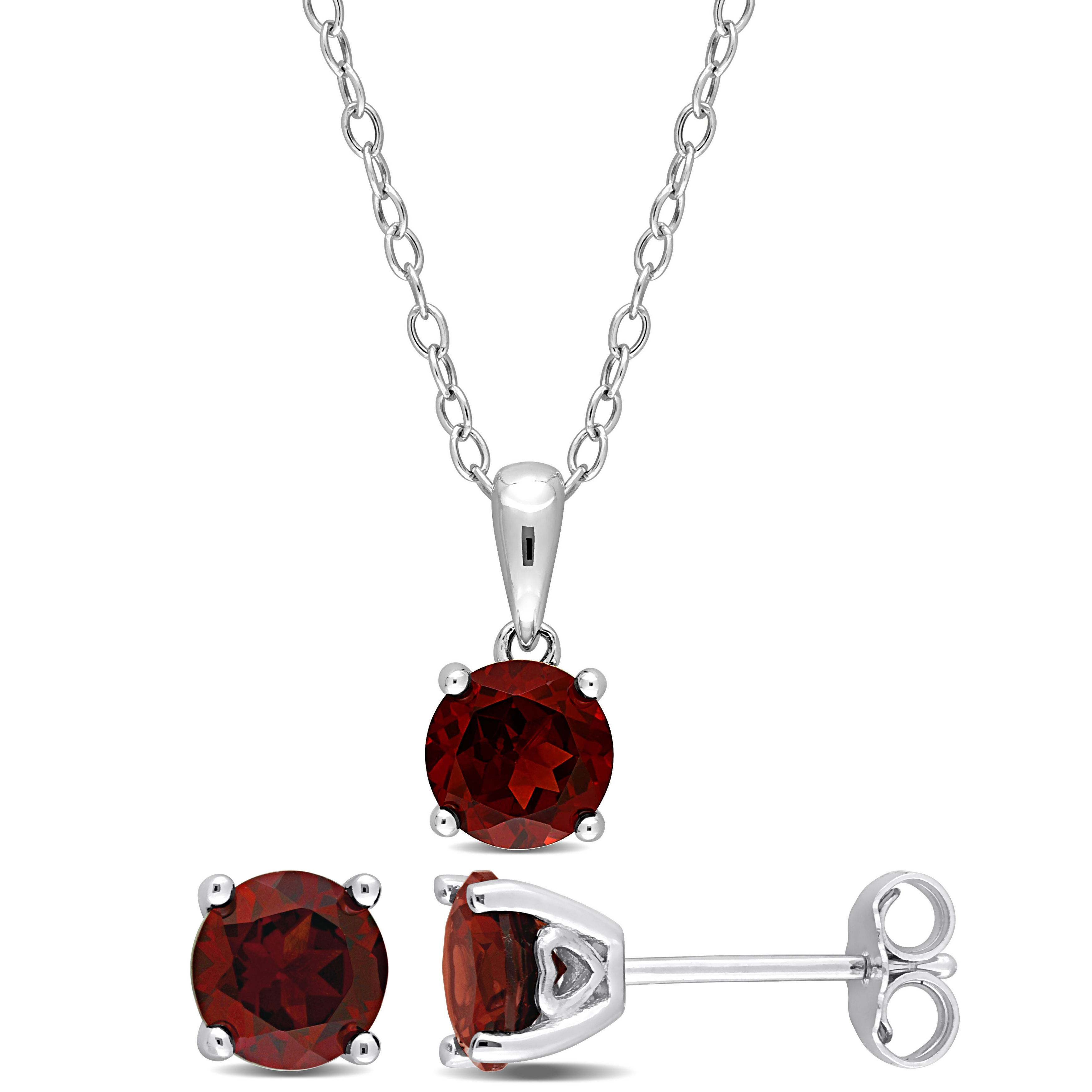 3 CT TGW Garnet 2-Piece Set of Pendant with Chain and Earrings in Sterling Silver