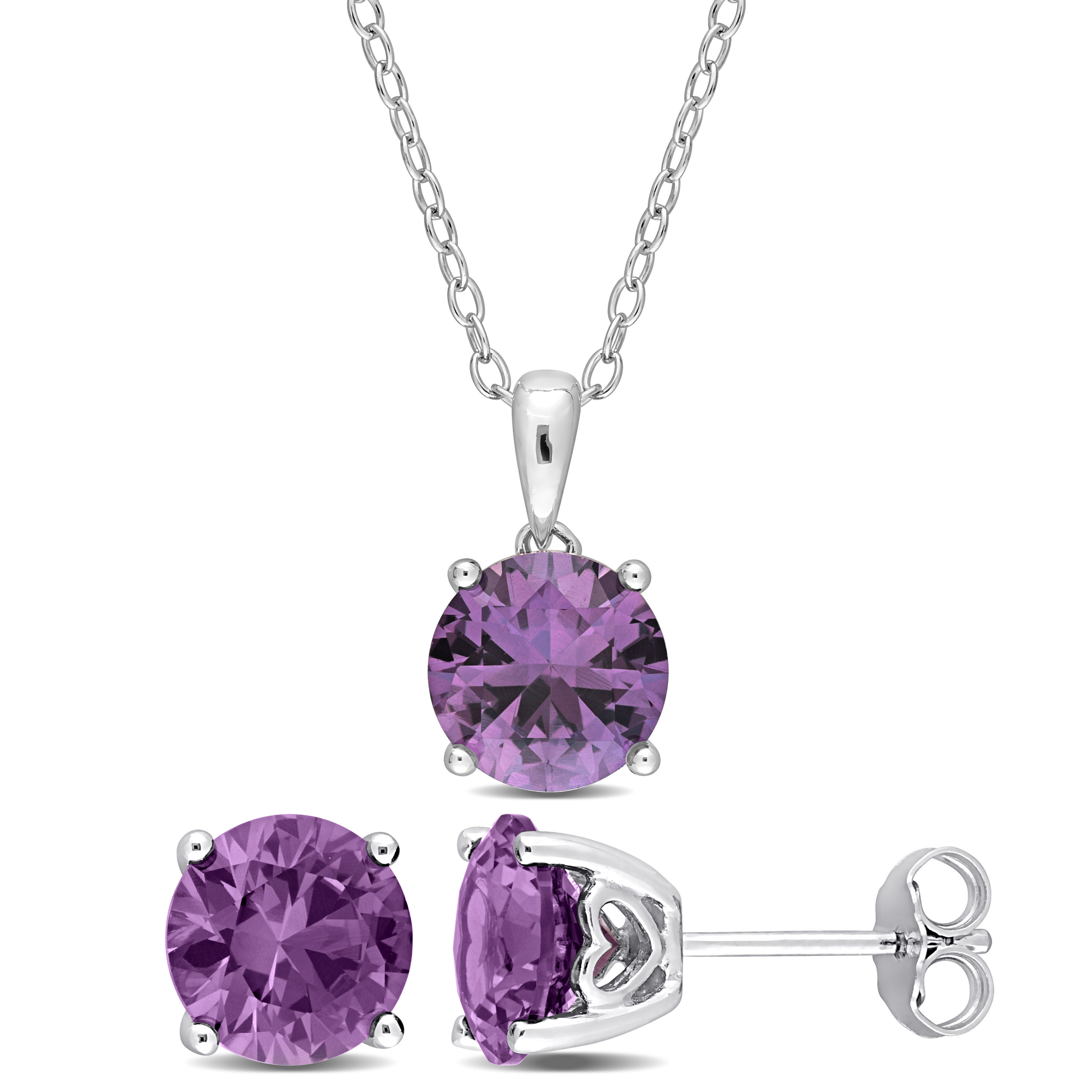 6 7/8 CT TGW Simulated Alexandrite 2-Piece Solitaire Pendant with Chain and Stud Earrings Set in Sterling Silver