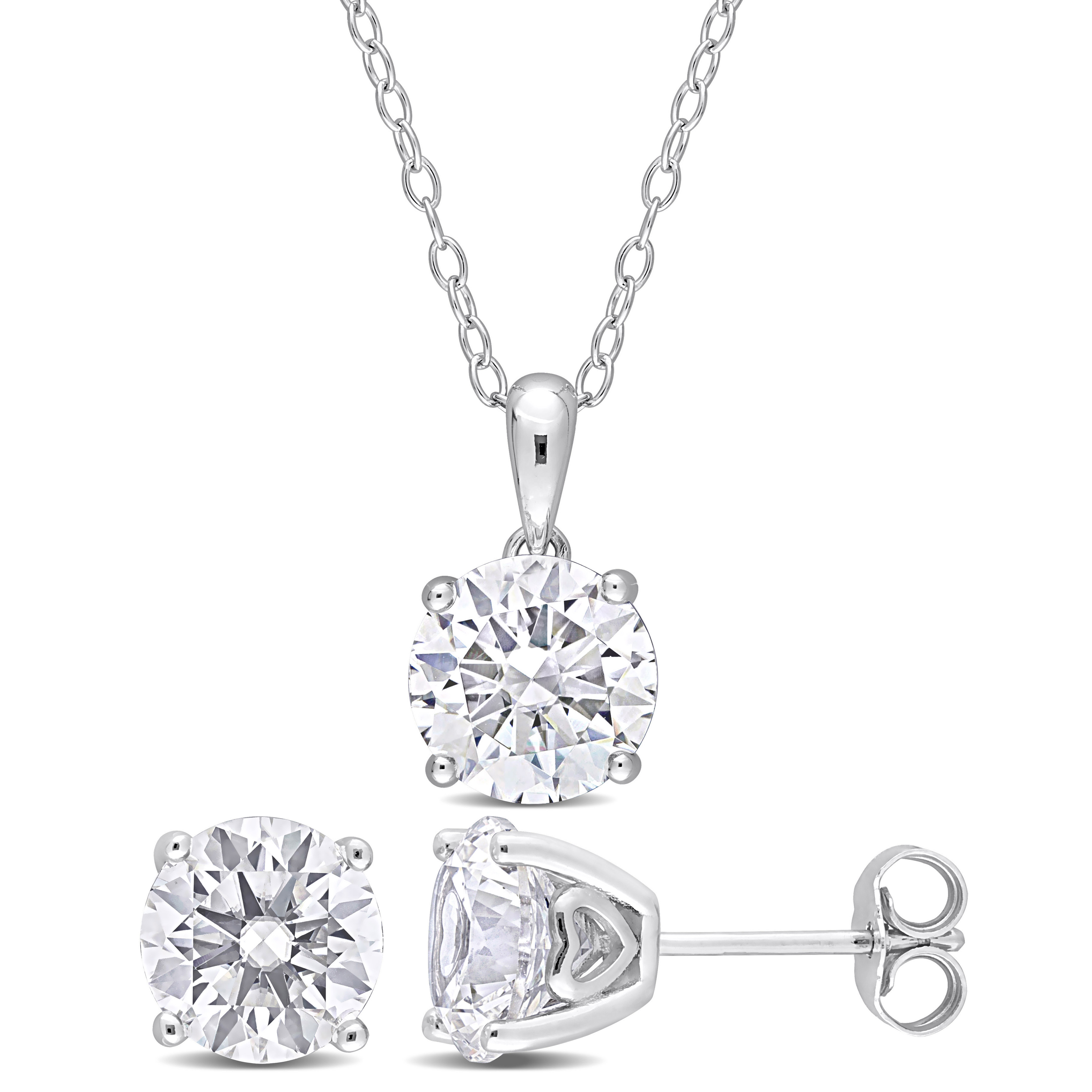 7 1/5 CT TGW Created White Sapphire 2-Piece Set of Pendant with Chain and Earrings in Sterling Silver