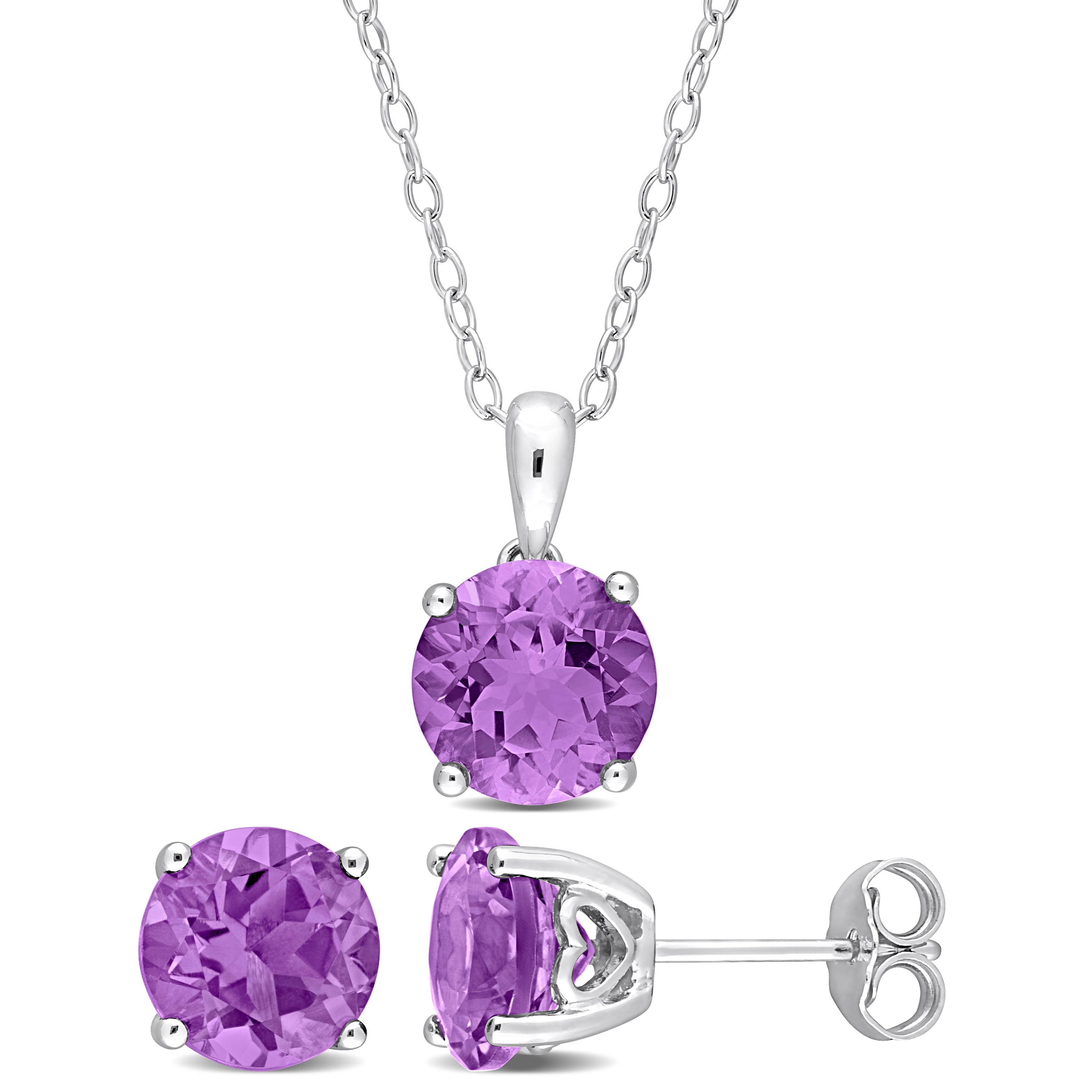 4 1/2 CT TGW Amethyst 2-Piece Set of Pendant with Chain and Earrings in Sterling Silver