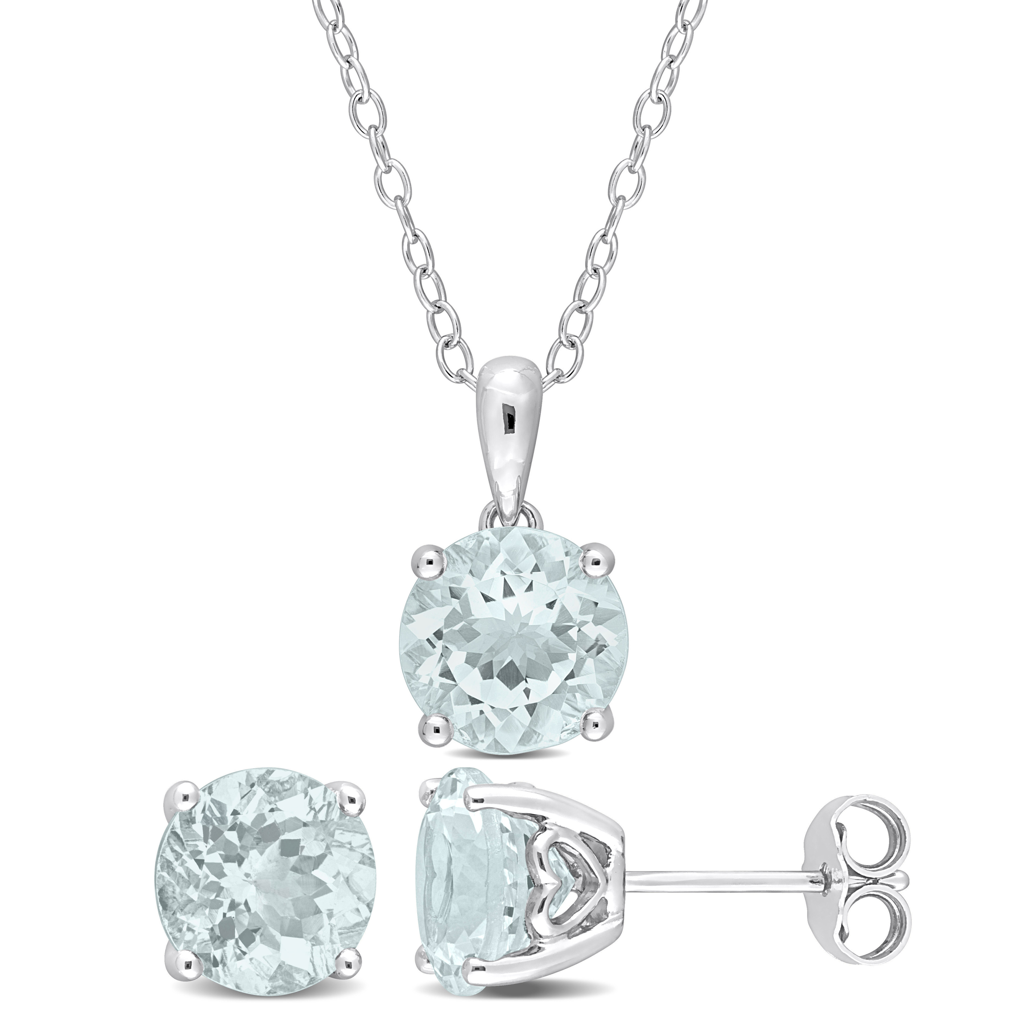 4 7/8 CT TGW Aquamarine 2-Piece Set of Pendant with Chain and Earrings in Sterling Silver