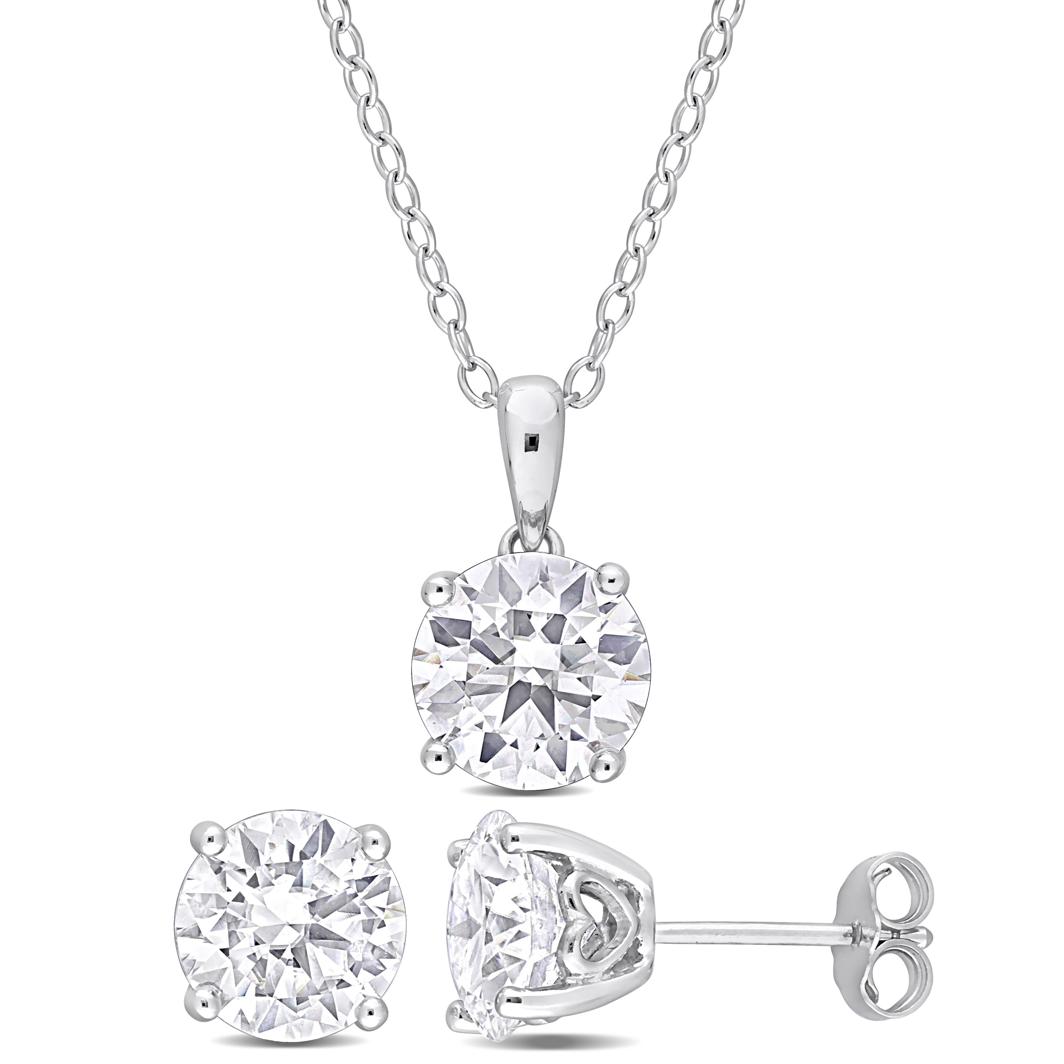 5 3/5 CT TGW Created Moissanite 2-Piece Solitaire Pendant with Chain and Stud Earrings Set in Sterling Silver