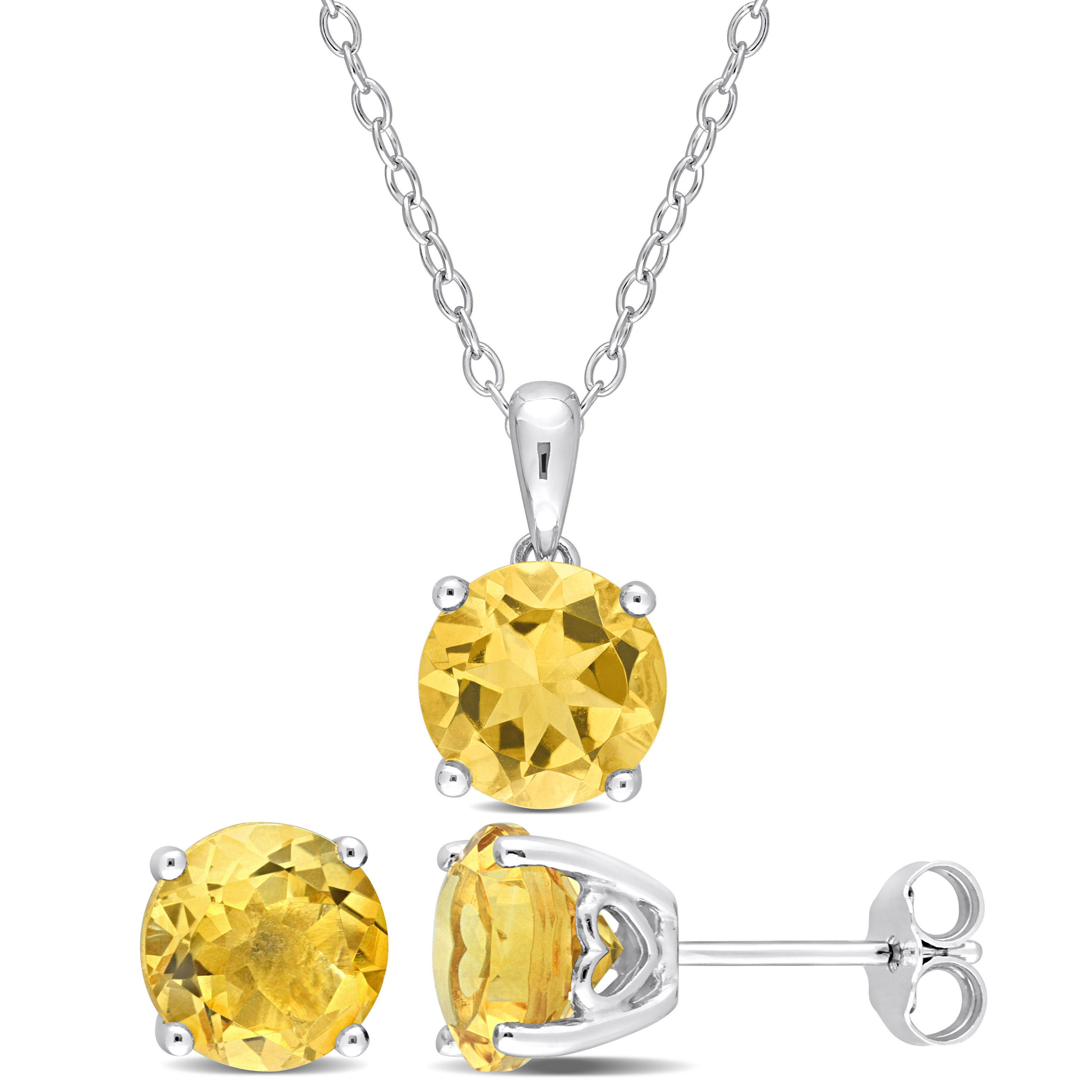 5 3/5 CT TGW Citrine 2-Piece Set of Pendant with Chain and Earrings in Sterling Silver