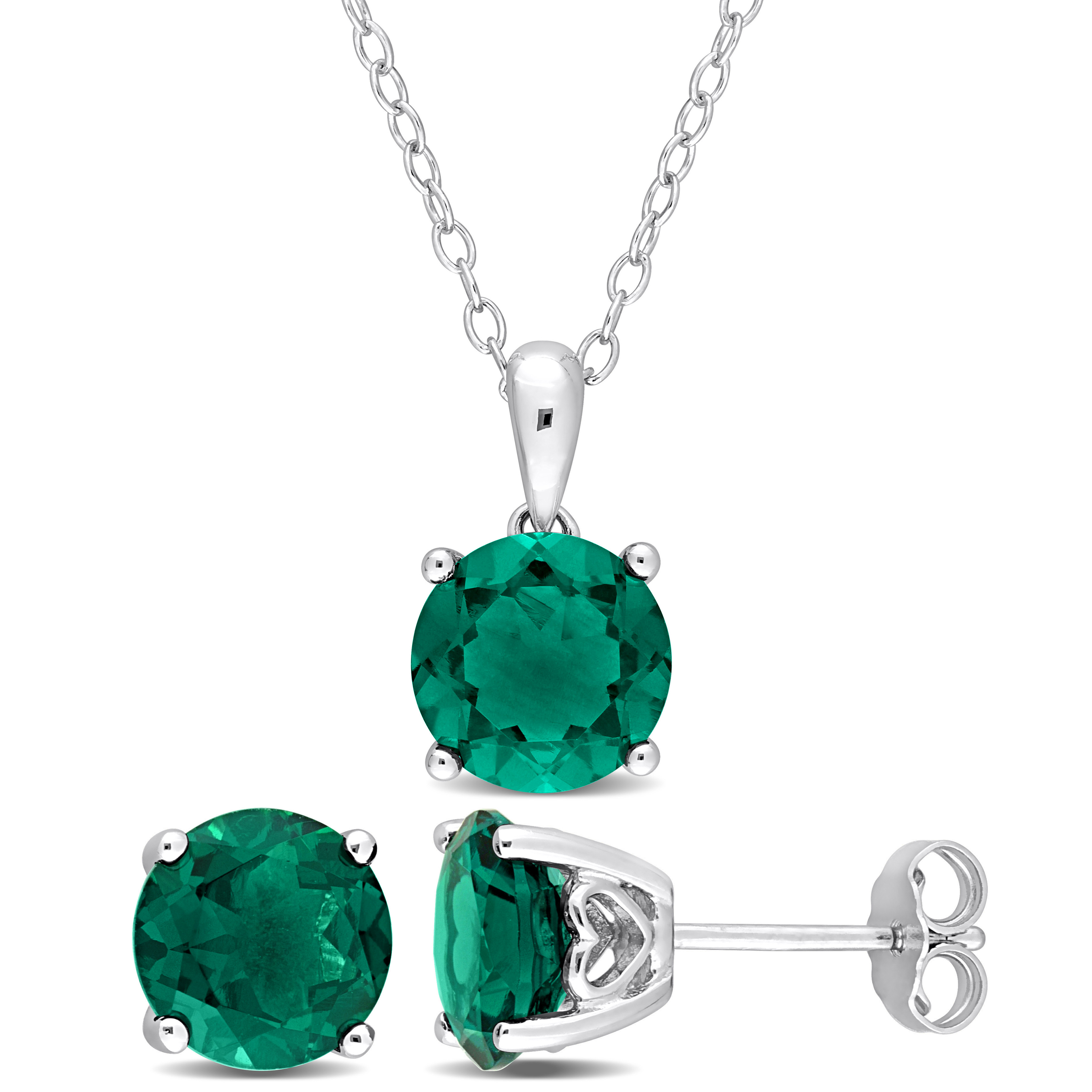 5 3/5 CT TGW Created-Emerald 2-Piece Set of Pendant with Chain and Earrings in Sterling Silver