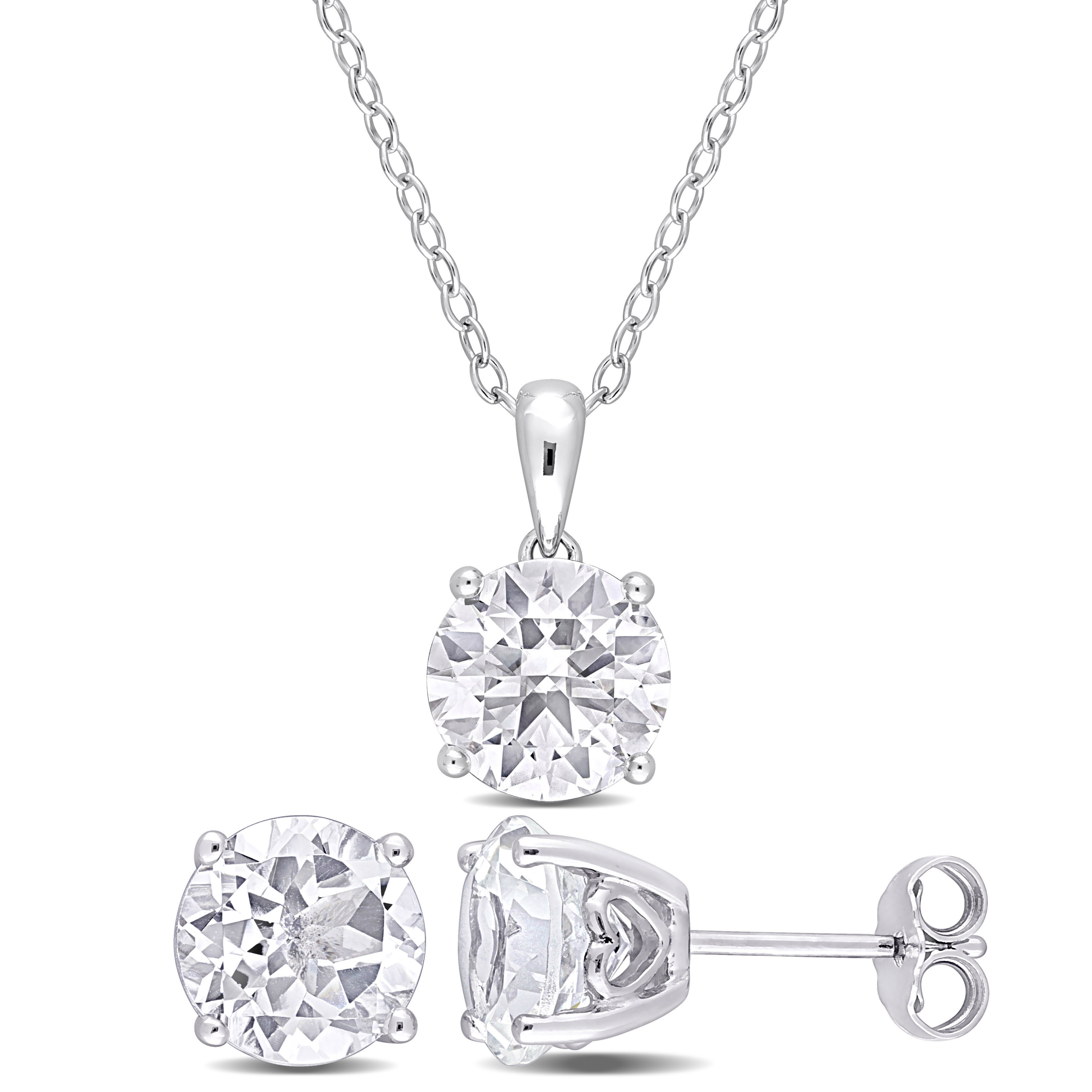 7 CT TGW White Topaz 2-Piece Set of Pendant with Chain and Earrings in Sterling Silver