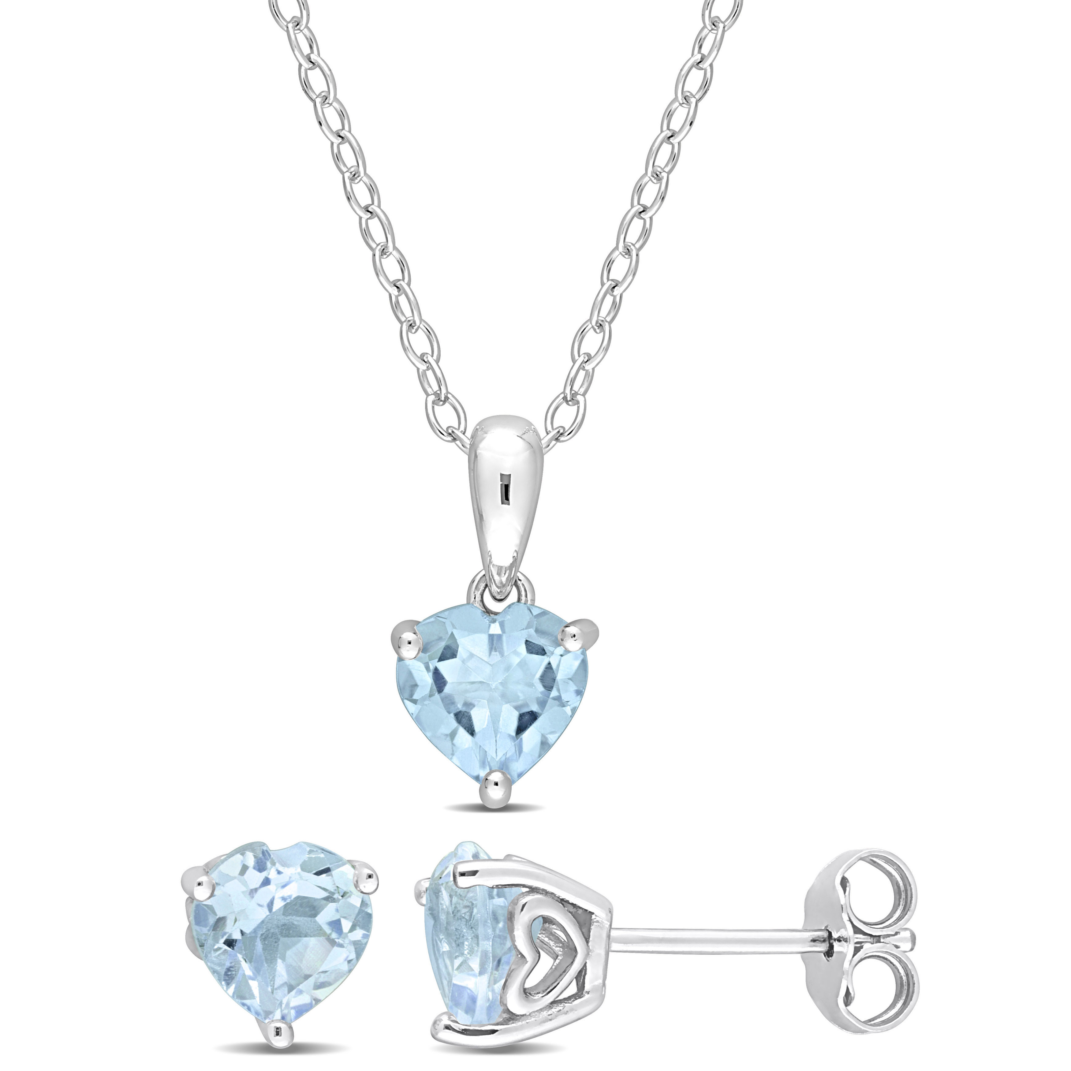 2 7/8 CT TGW Heart-Shape Sky Blue Topaz 2-Piece Solitaire Pendant with Chain and Stud Earrings Set in Sterling Silver