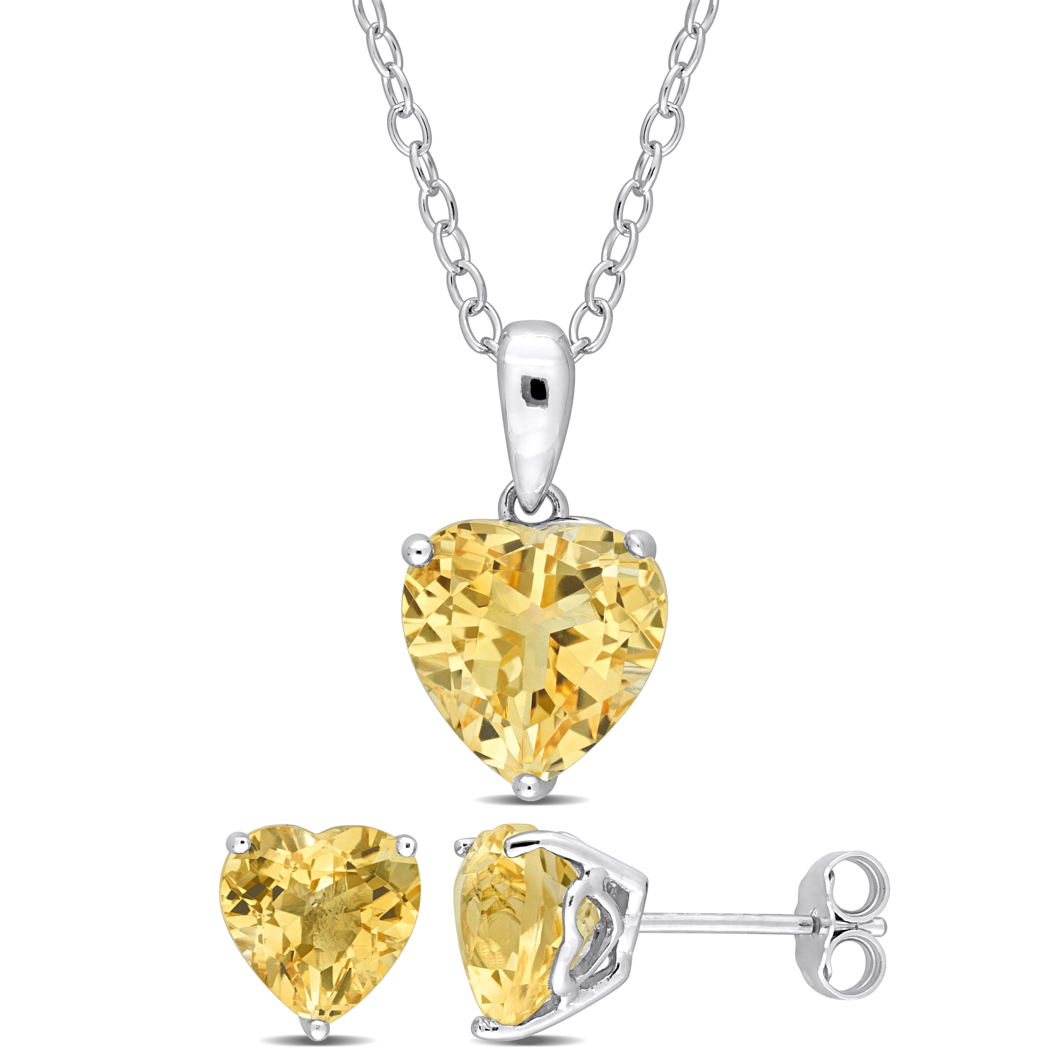 4 7/8 CT TGW Heart-Shape Citrine 2-Piece Set of Pendant with Chain and Earrings in Sterling Silver
