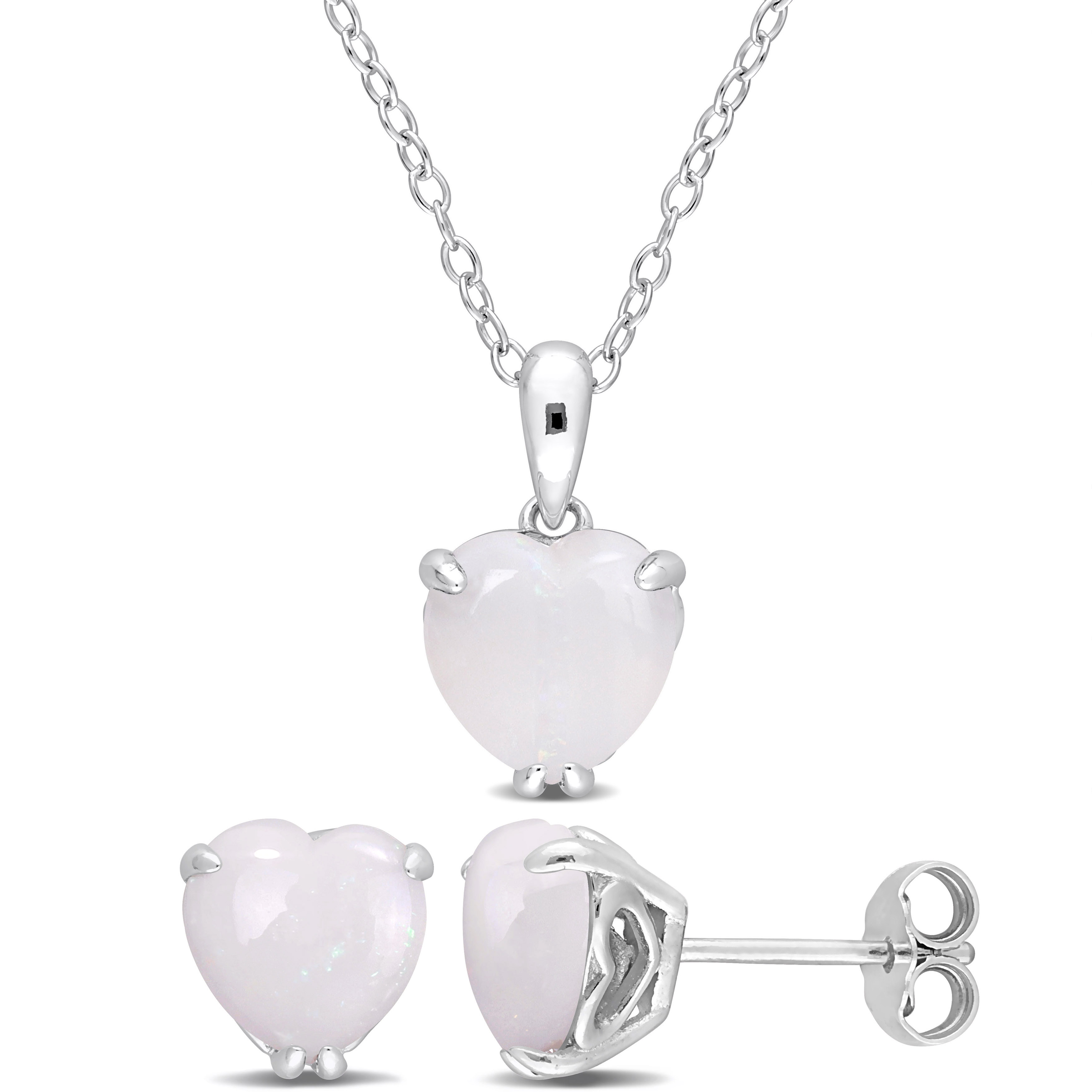 3 5/8 CT TGW Heart-Shape Opal 2-Piece Set of Pendant with Chain and Earrings in Sterling Silver
