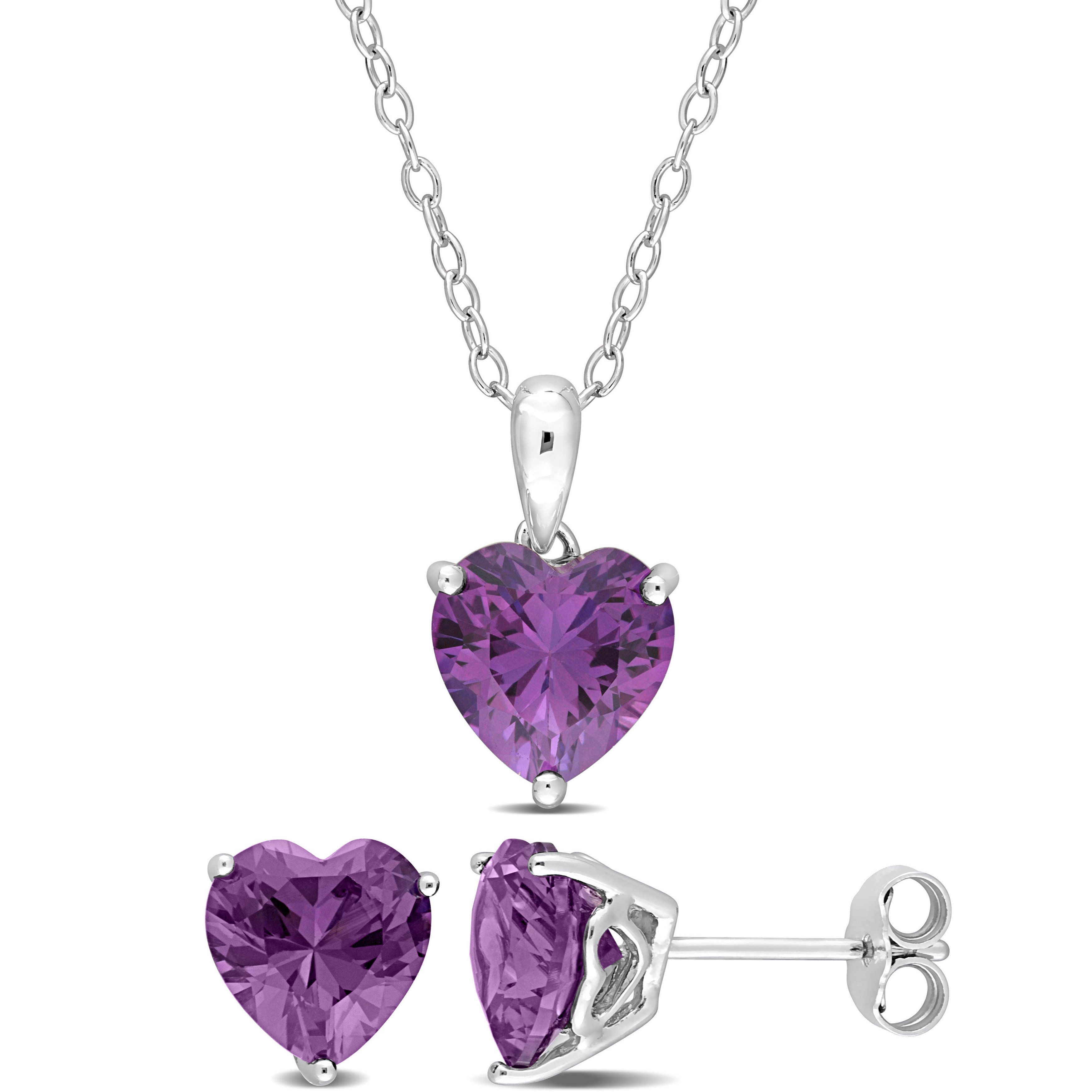 6 4/5 CT TGW Heart Simulated Alexandrite 2-Piece Set of Pendant with Chain and Earrings in Sterling Silver