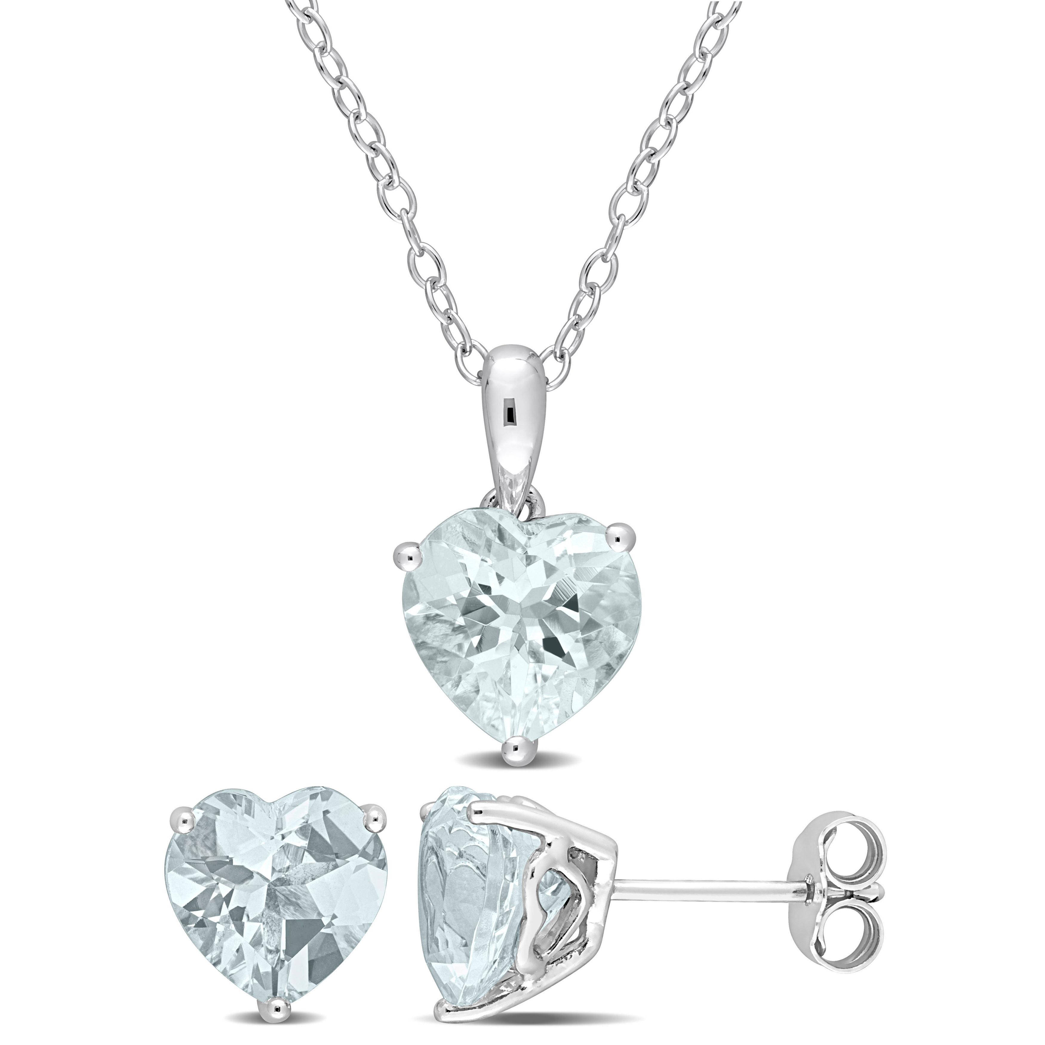 4 1/2 CT TGW Heart-Shape Aquamarine 2-Piece Set of Pendant with Chain and Earrings in Sterling Silver