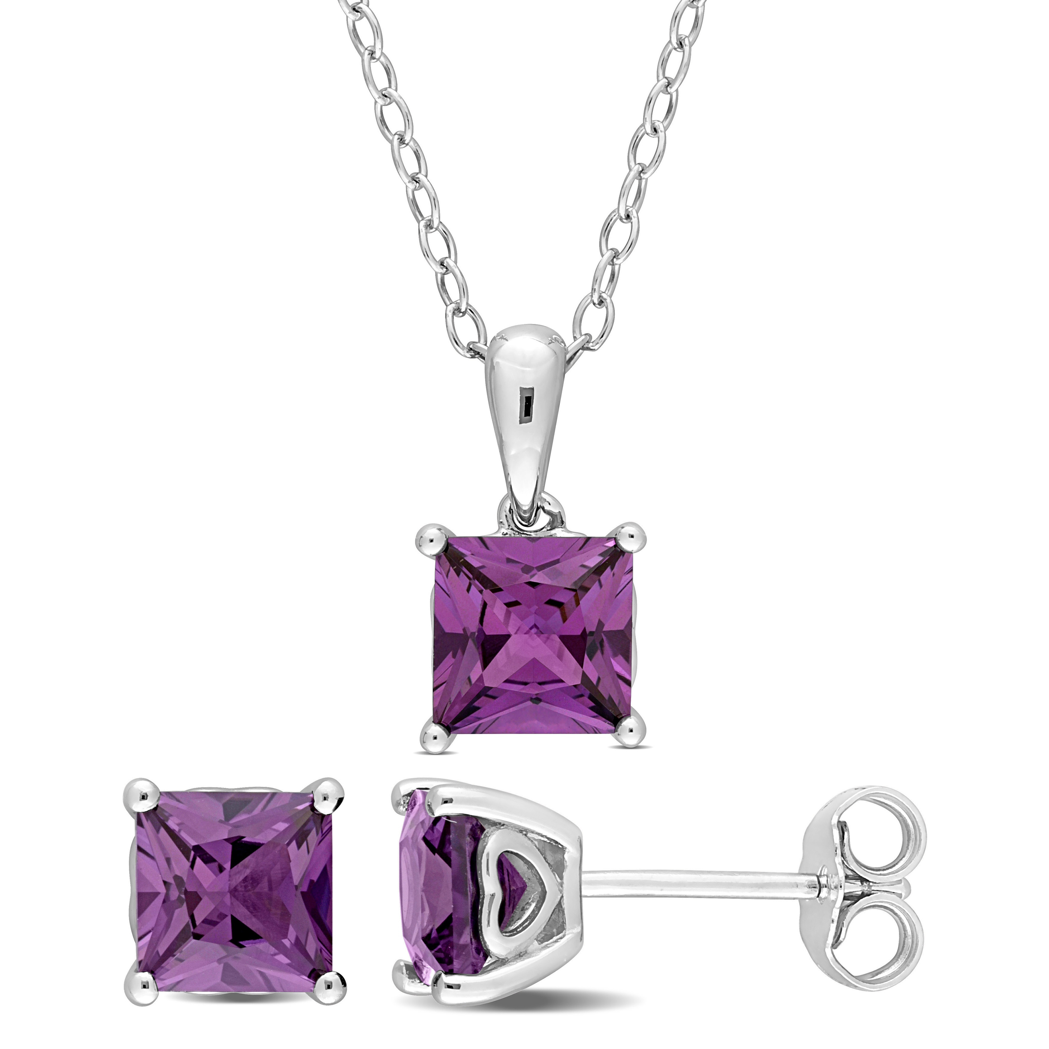 3 CT TGW Square Simulated Alexandrite Set With Chain in Sterling Silver