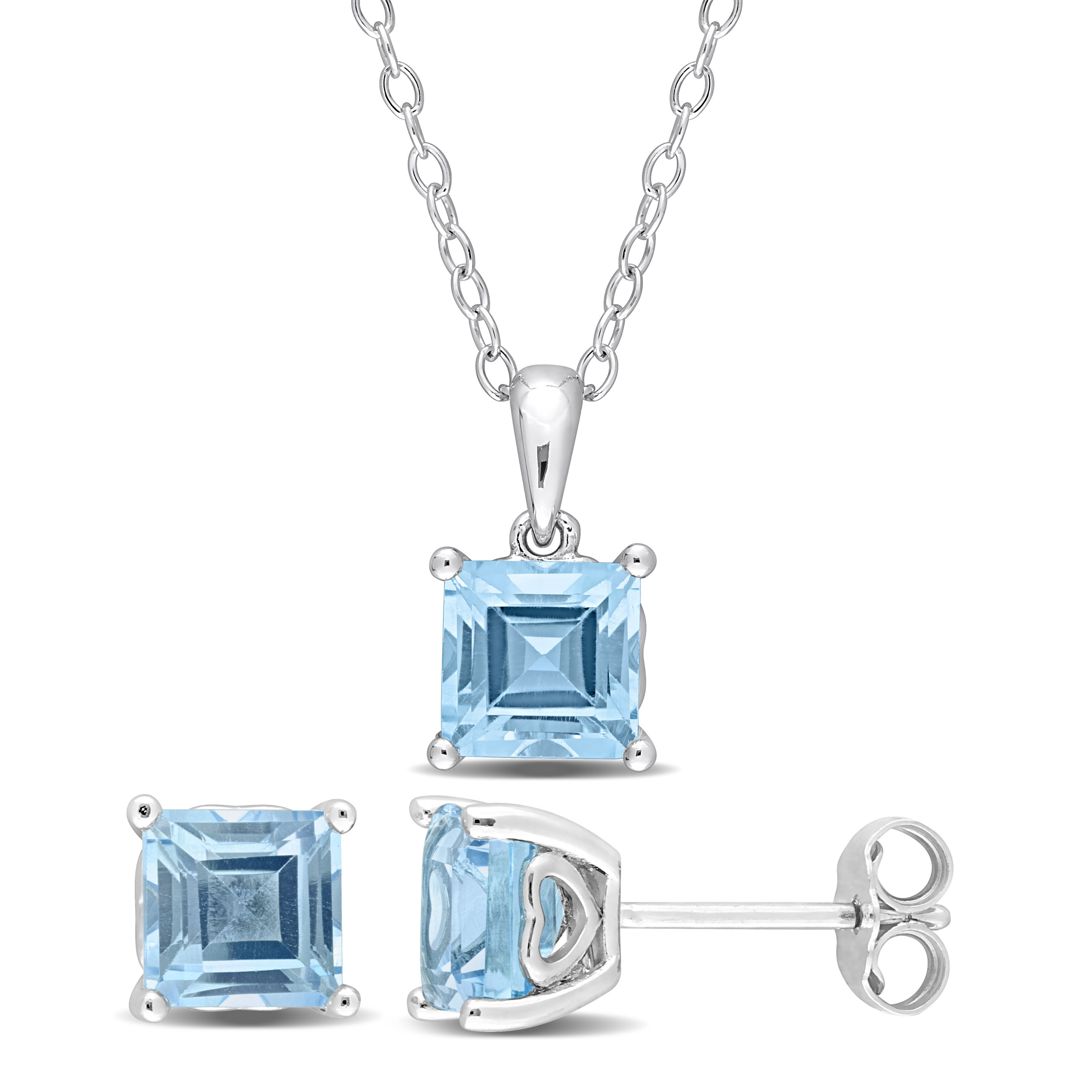 4 1/2 CT TGW Square Sky Blue Topaz 2-Piece Set of Pendant with Chain and Earrings in Sterling Silver