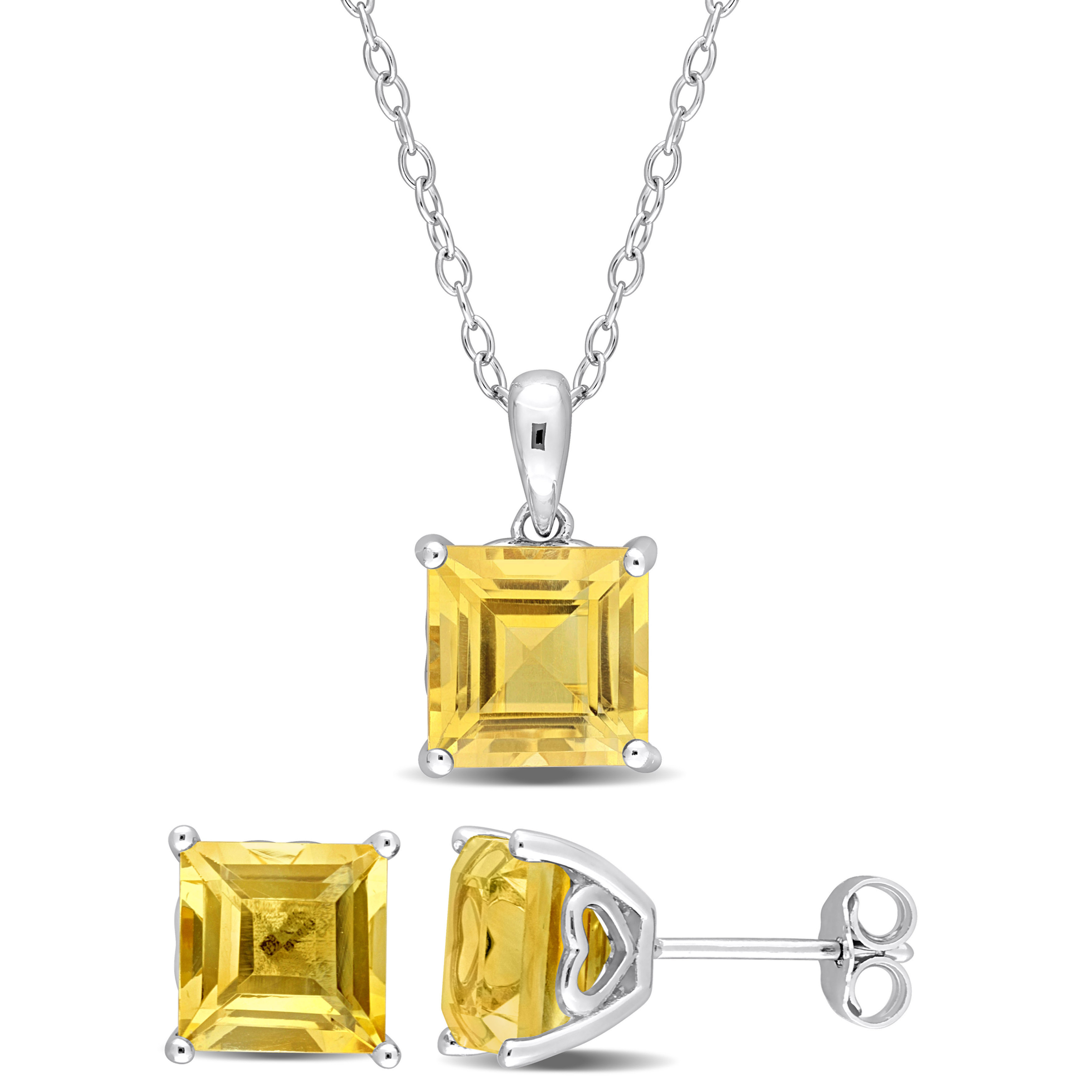 7 1/3 CT TGW Square Citrine 2-Piece Set of Pendant with Chain and Earrings in Sterling Silver