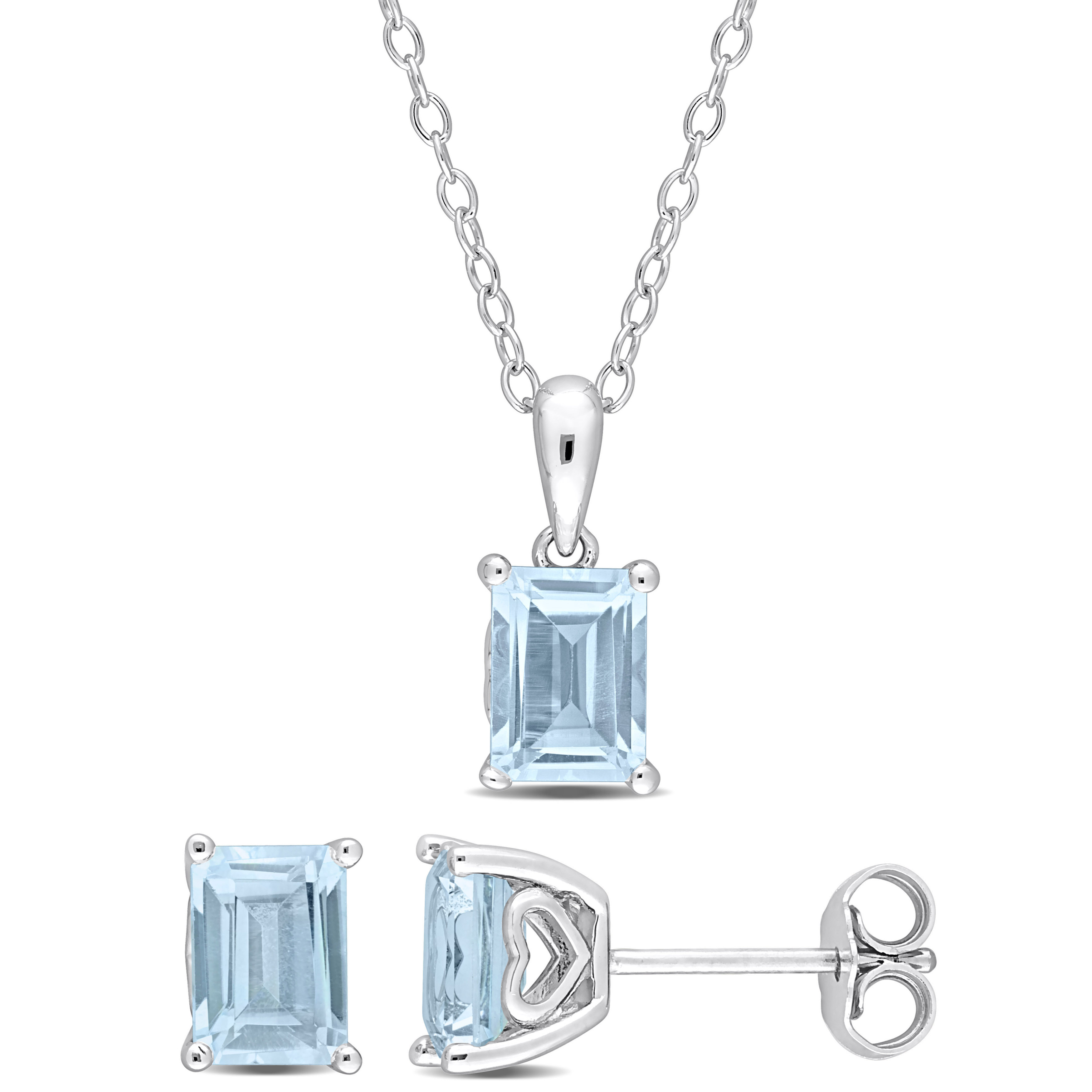 3 3/4 CT TGW Emerald-Cut and Octagon Sky Blue Topaz 2-Piece Set of Pendant with Chain and Earrings in Sterling Silver