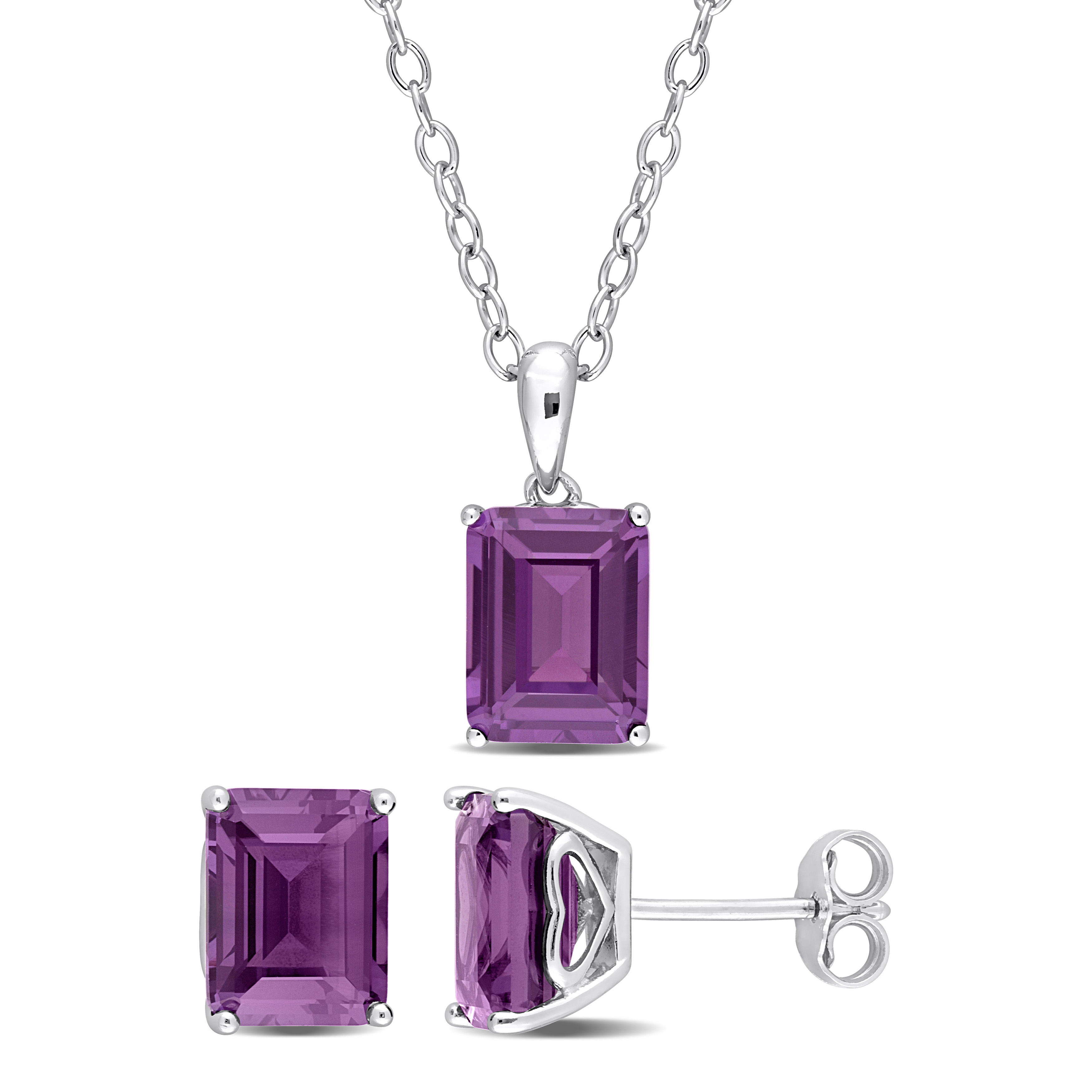 7 CT TGW Emerald-Cut and Octagon Simulated Alexandrite 2-Piece Set of Pendant with Chain and Earrings in Sterling Silver