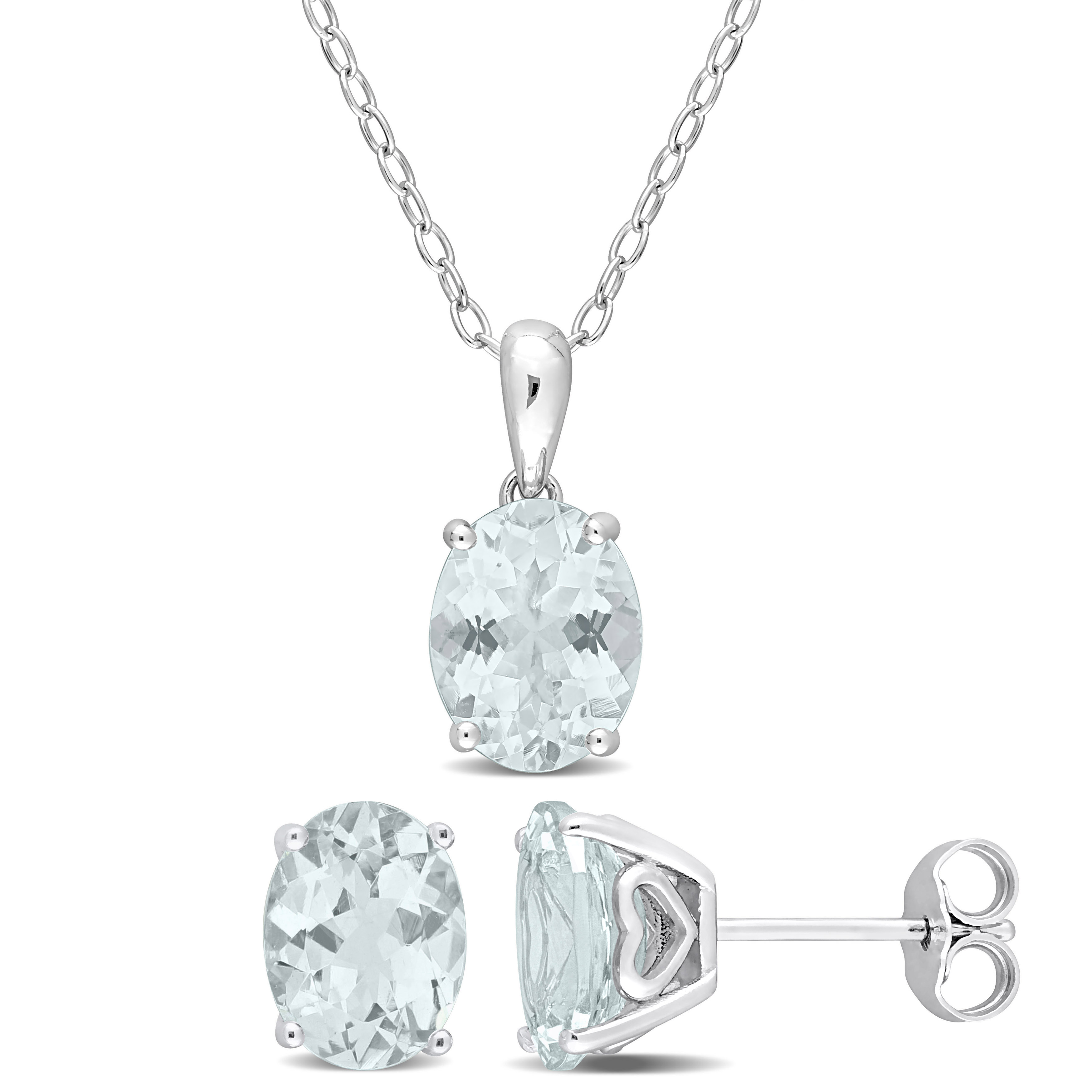 4 1/5 CT TGW Oval Aquamarine 2-Piece Set of Pendant with Chain and Earrings in Sterling Silver