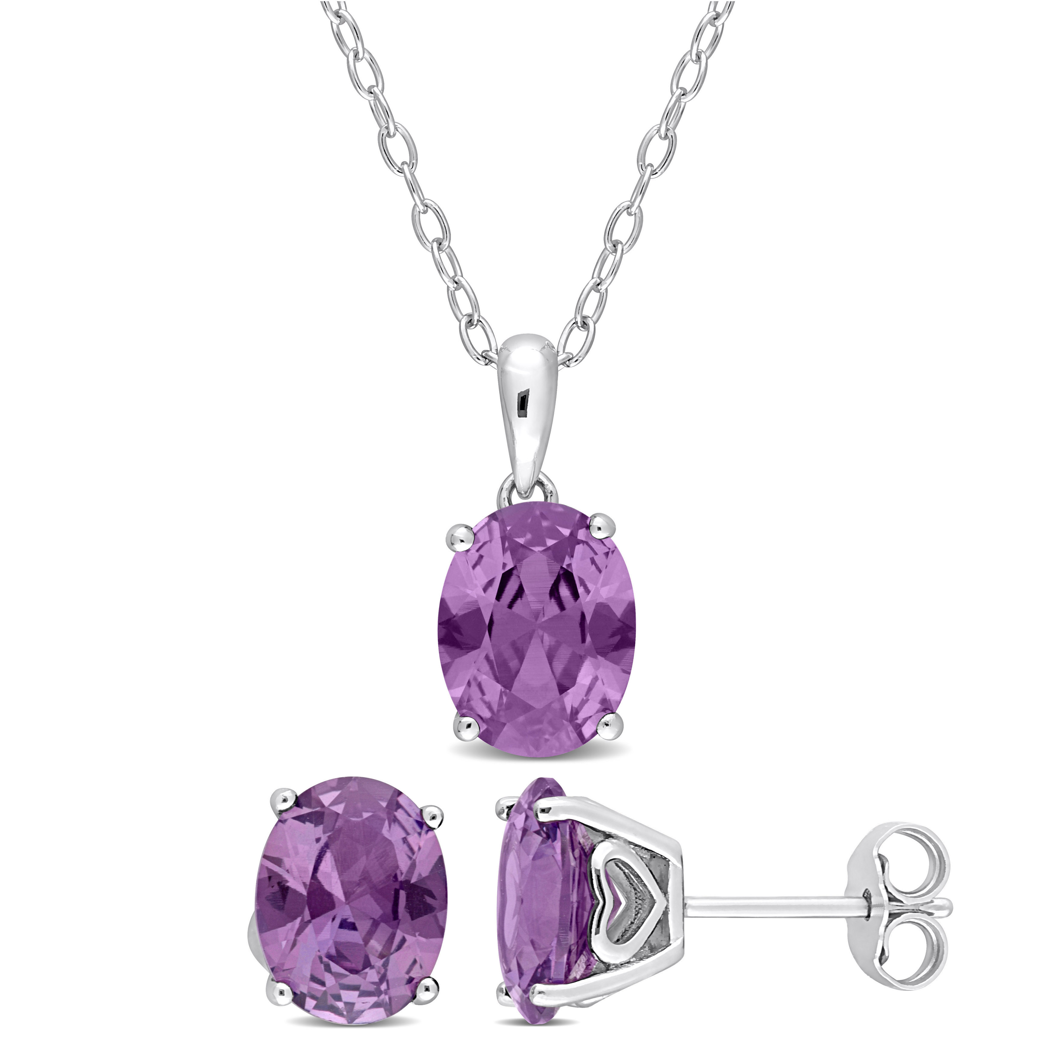 7 1/2 CT TGW Oval Simulated Alexandrite 2-Piece Set of Pendant with Chain and Earrings in Sterling Silver