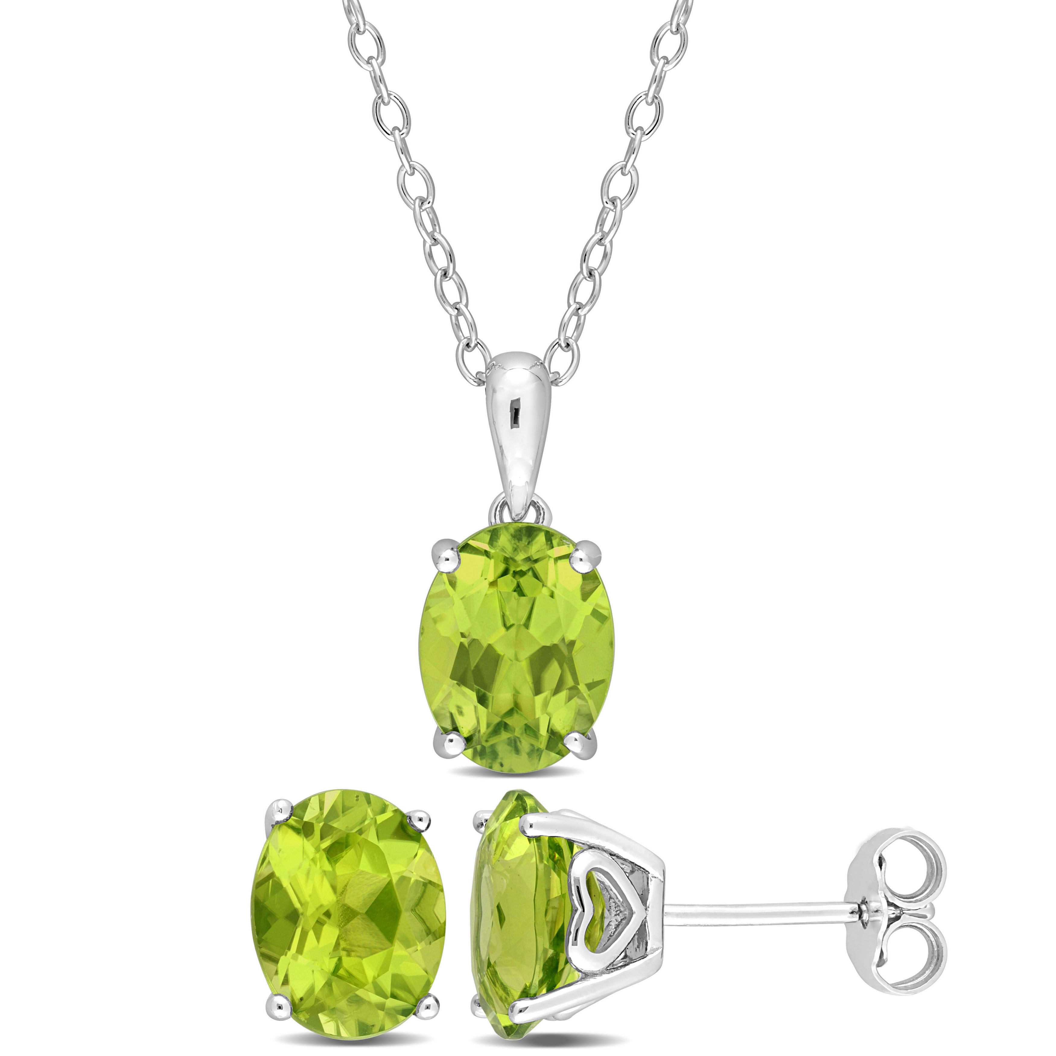 5 3/4 CT TGW Oval Peridot 2-Piece Solitaire Pendant with Chain and Stud Earrings Set in Sterling Silver
