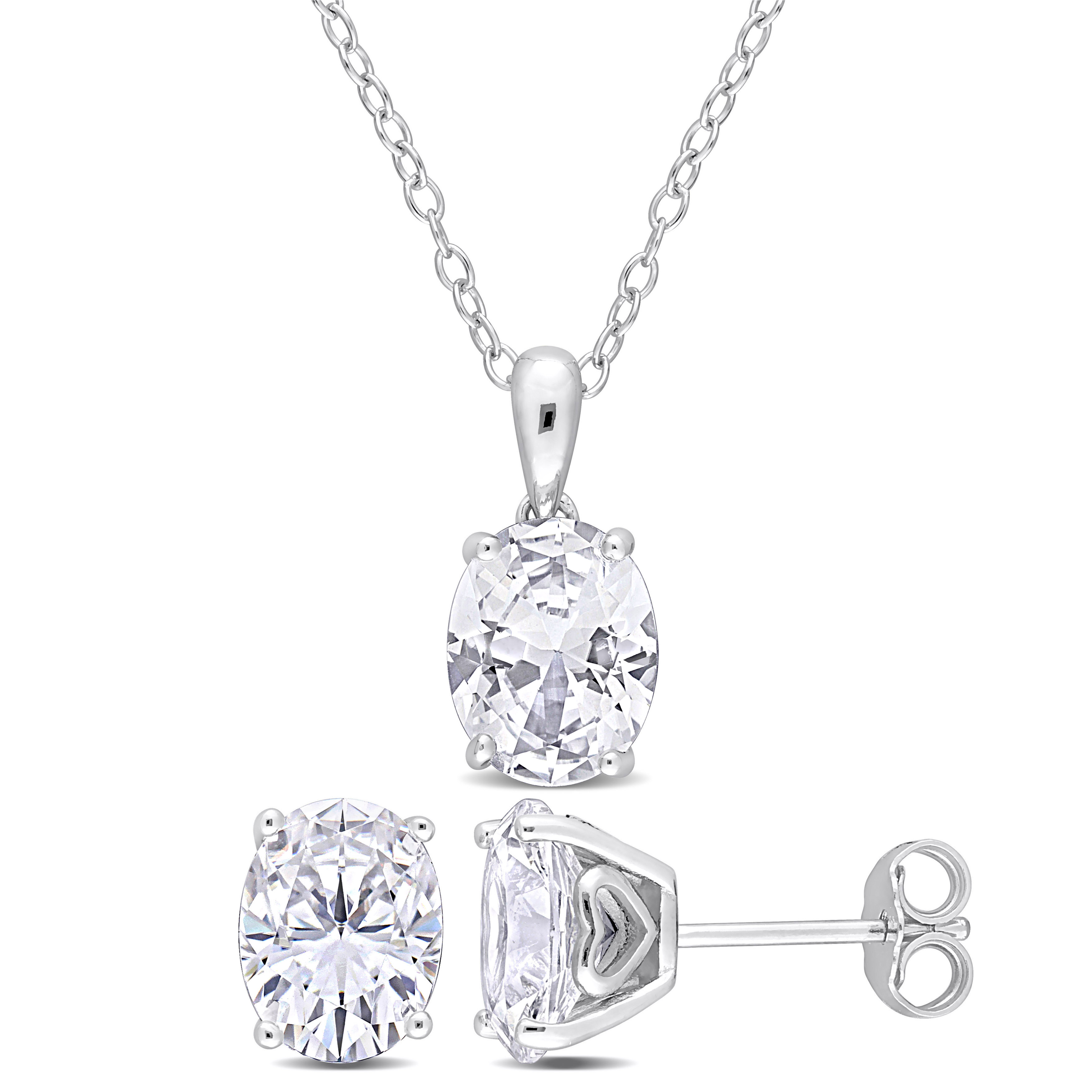 8 4/5 CT TGW Oval Created White Sapphire 2-Piece Set of Pendant with Chain and Earrings in Sterling Silver