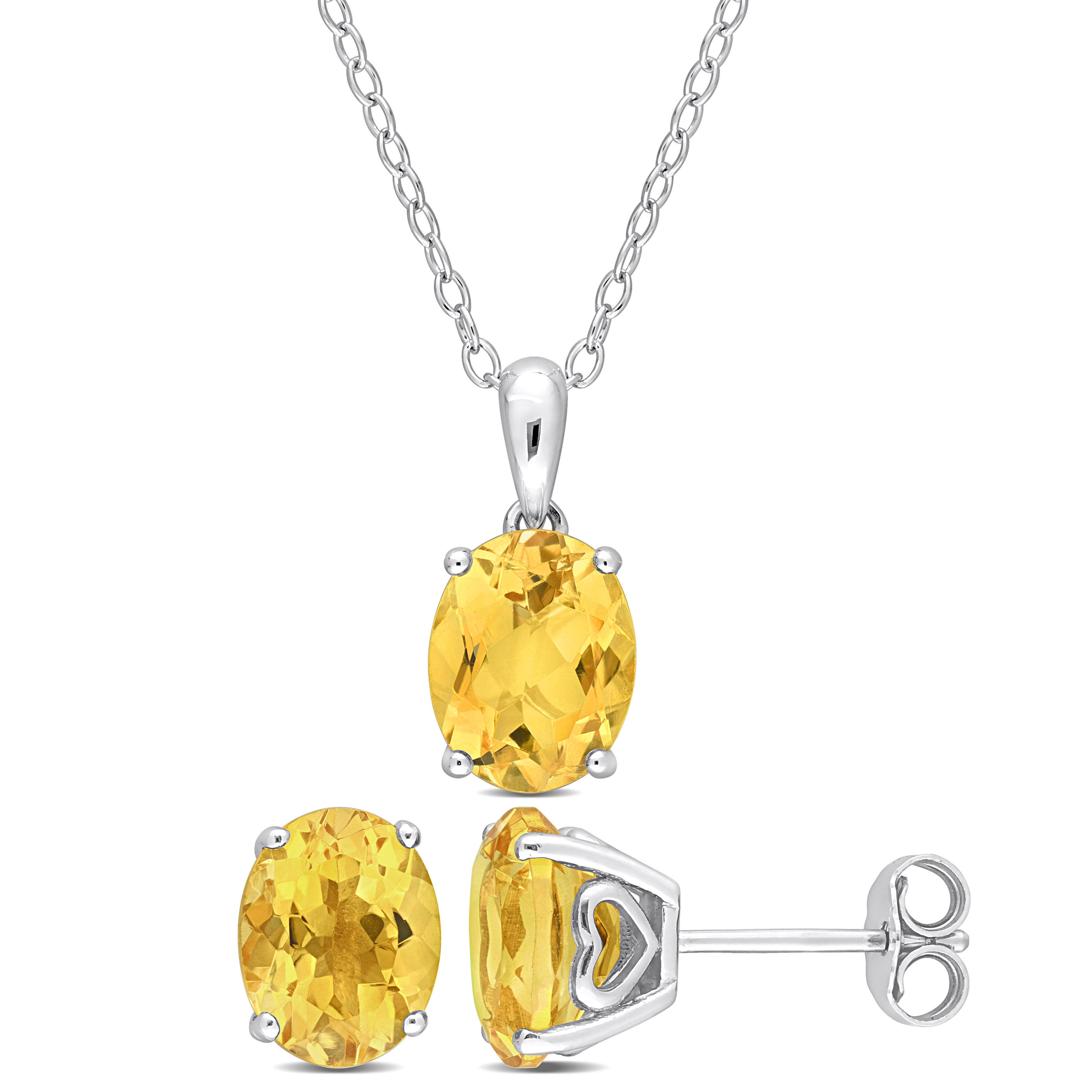 4 7/8 CT TGW Oval Citrine 2-Piece Set of Pendant with Chain and Earrings in Sterling Silver